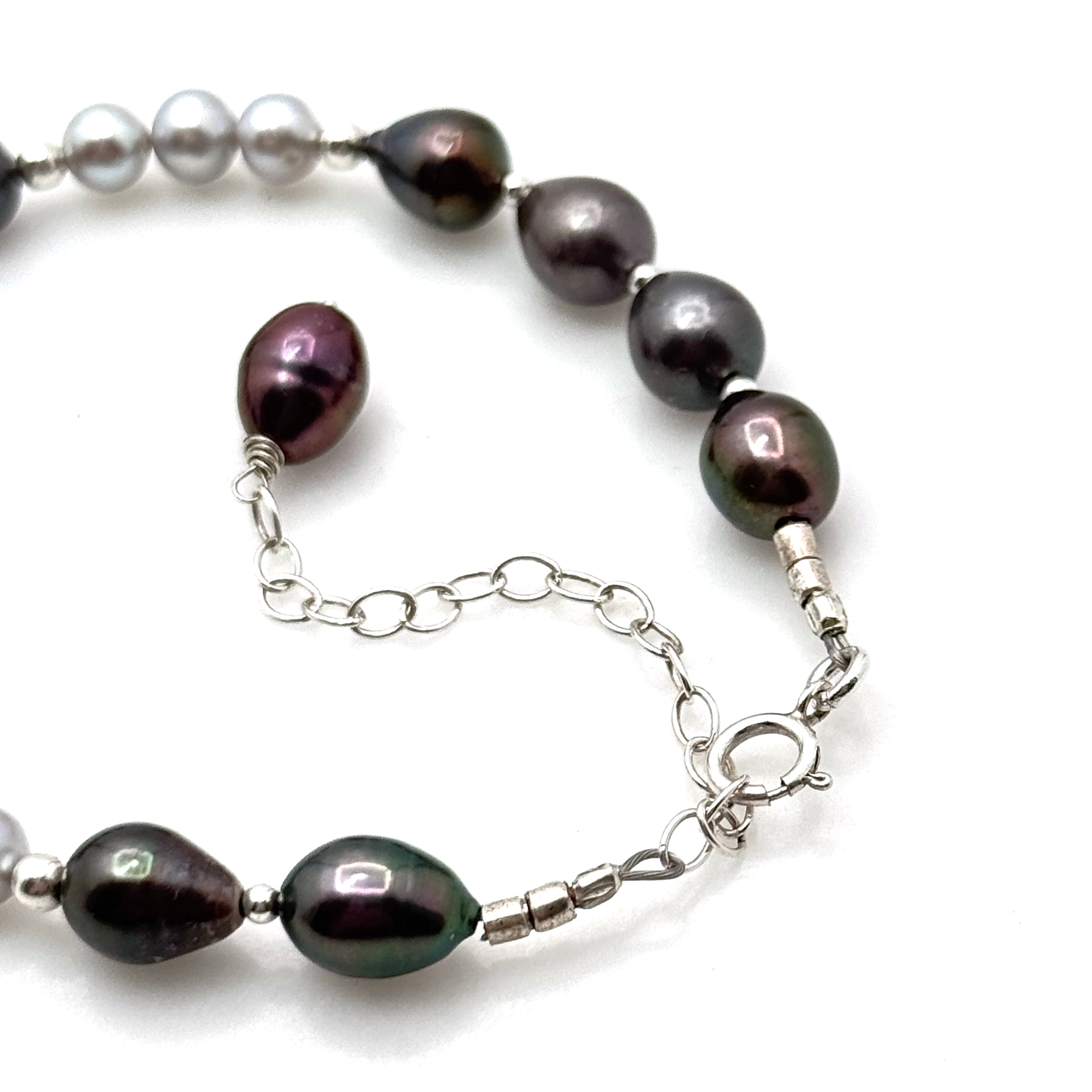 Light & Dark Gray Pearl Silver Bracelet