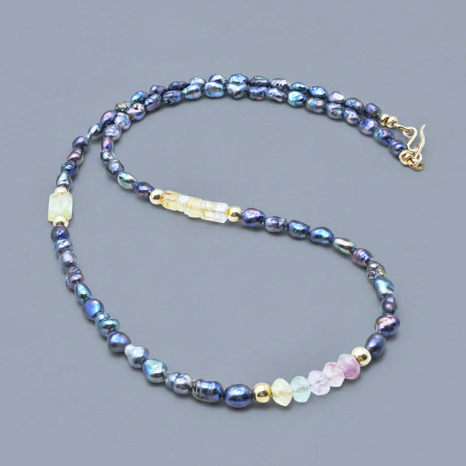 Colorful Peacock Pearl & Gemstone Necklace