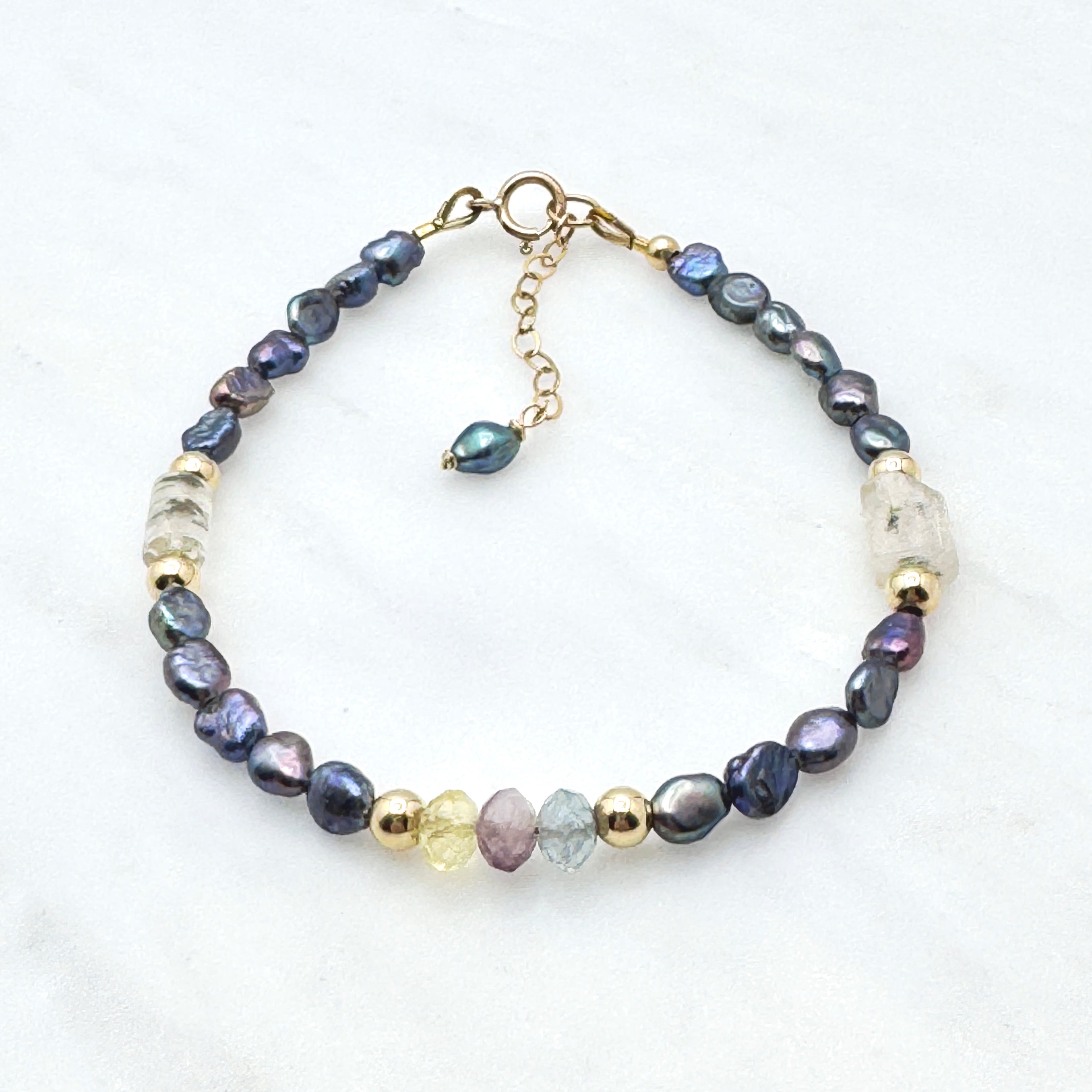 Colorful Peacock Pearl & Gemstone Bracelet