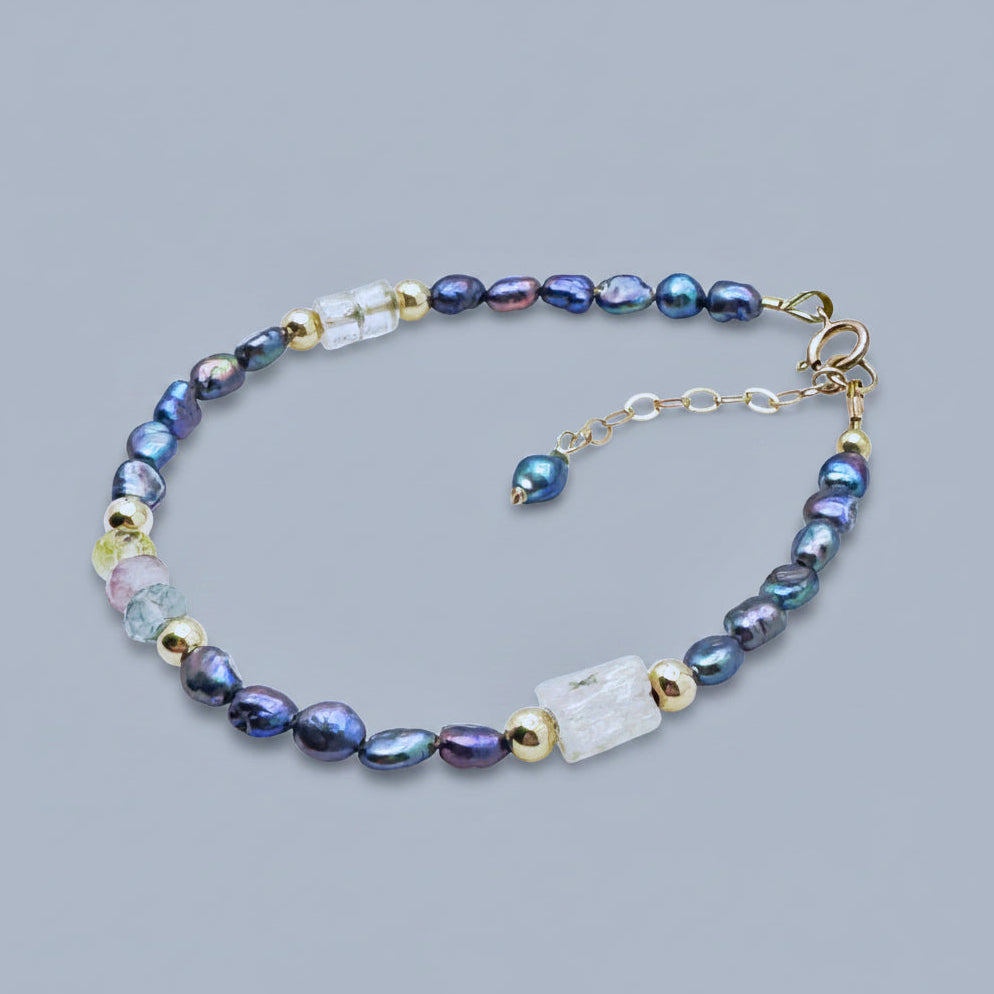 Colorful Peacock Pearl & Gemstone Bracelet