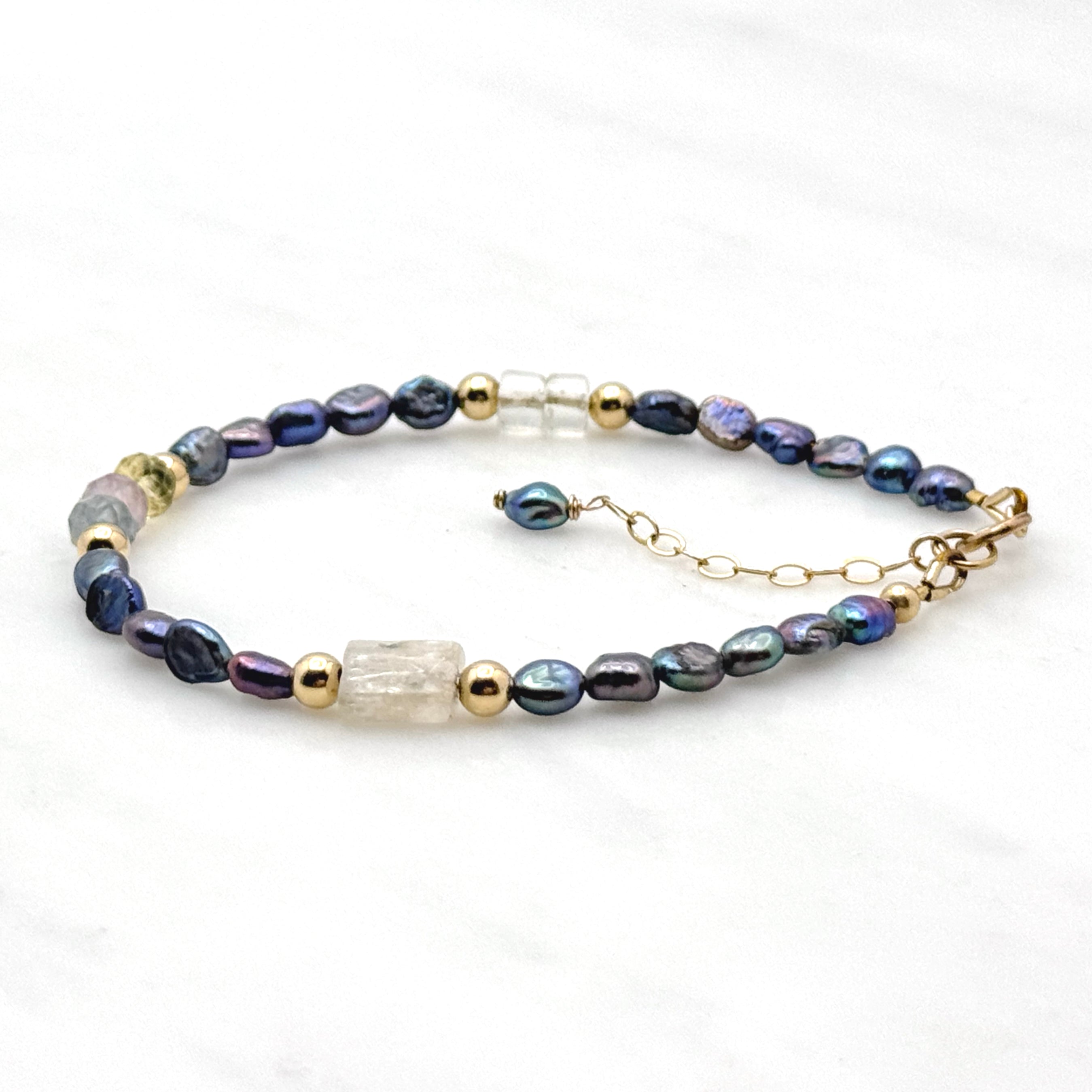 Colorful Peacock Pearl & Gemstone Bracelet