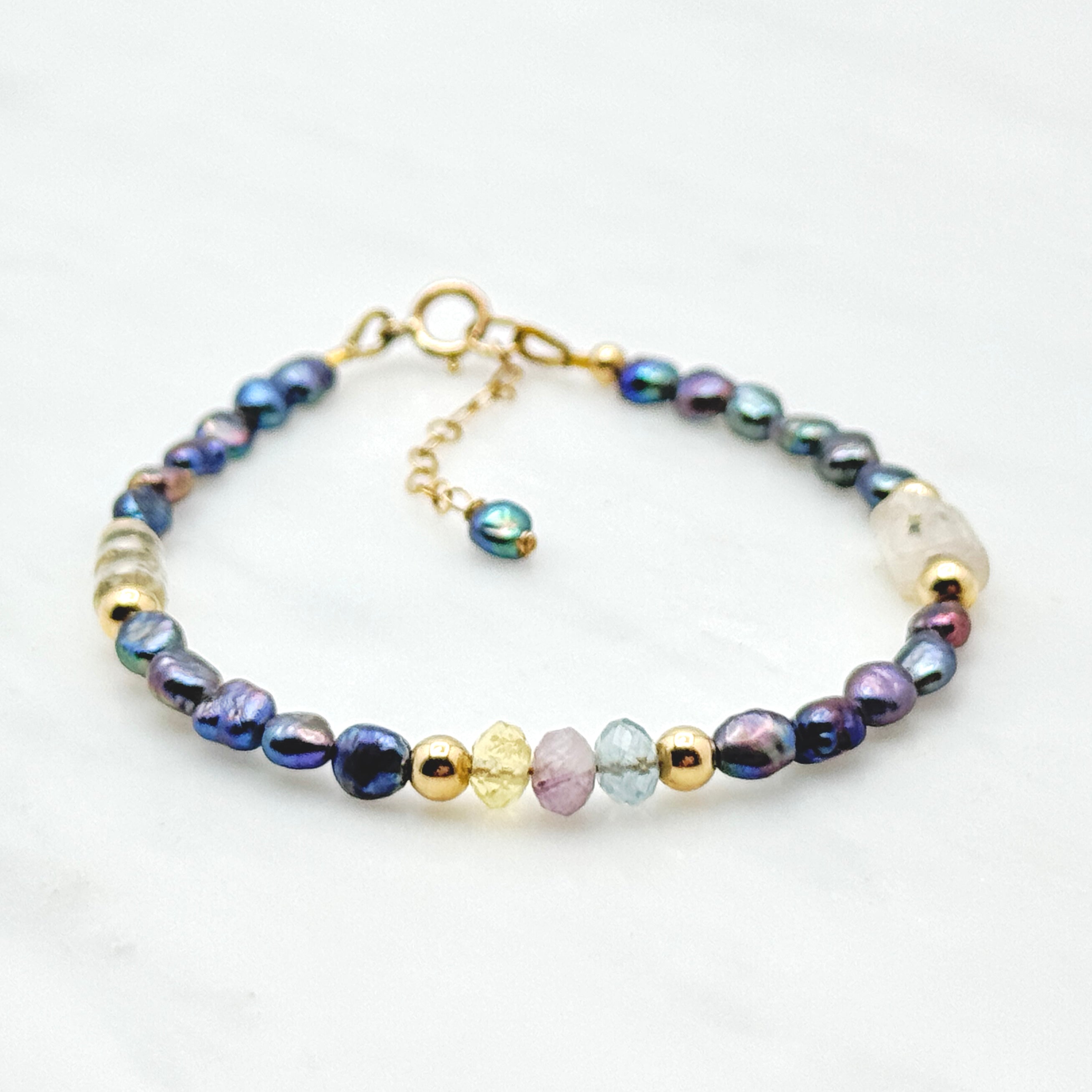 Colorful Peacock Pearl & Gemstone Bracelet