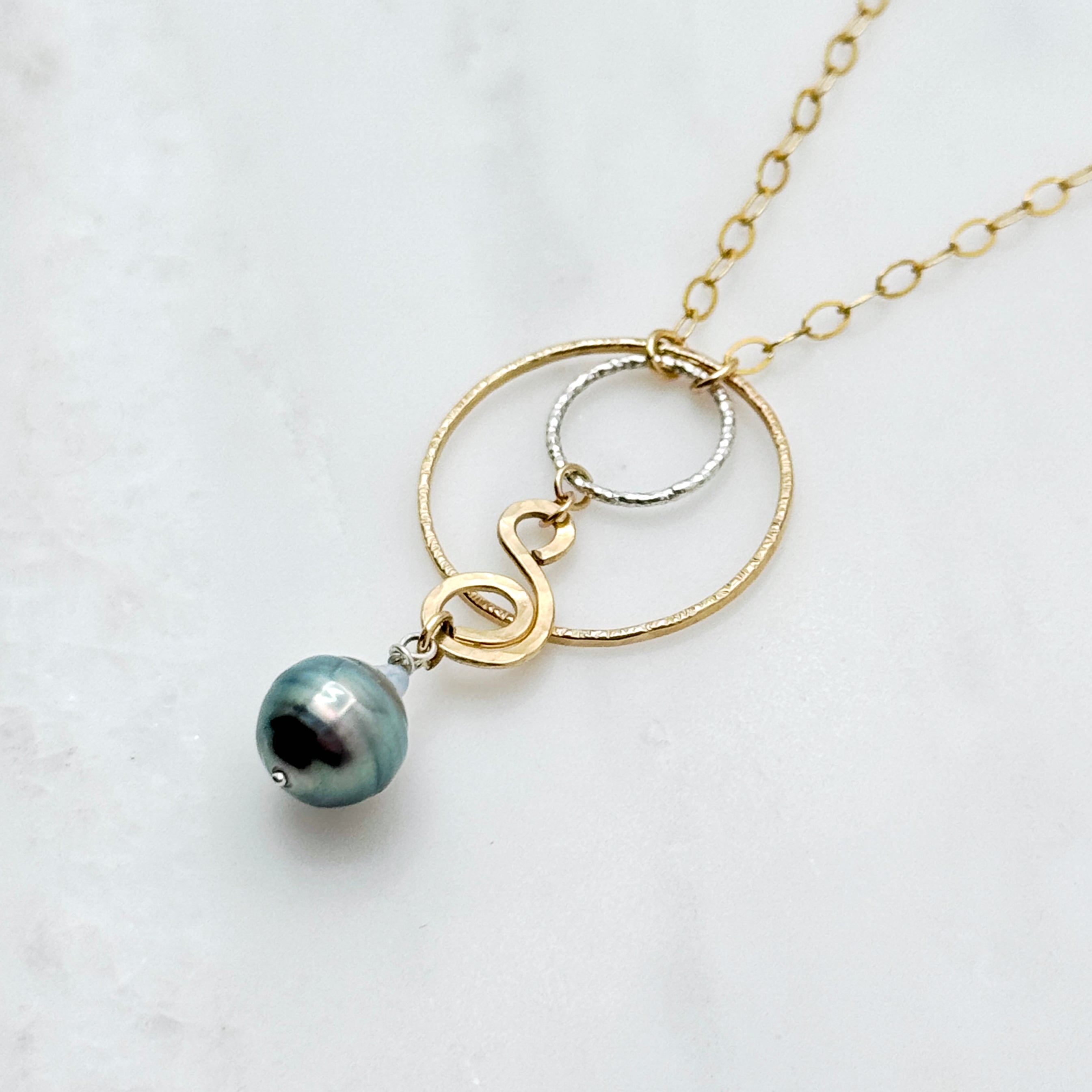 Tahitian Pearl Mixed Metal Pendant Necklace