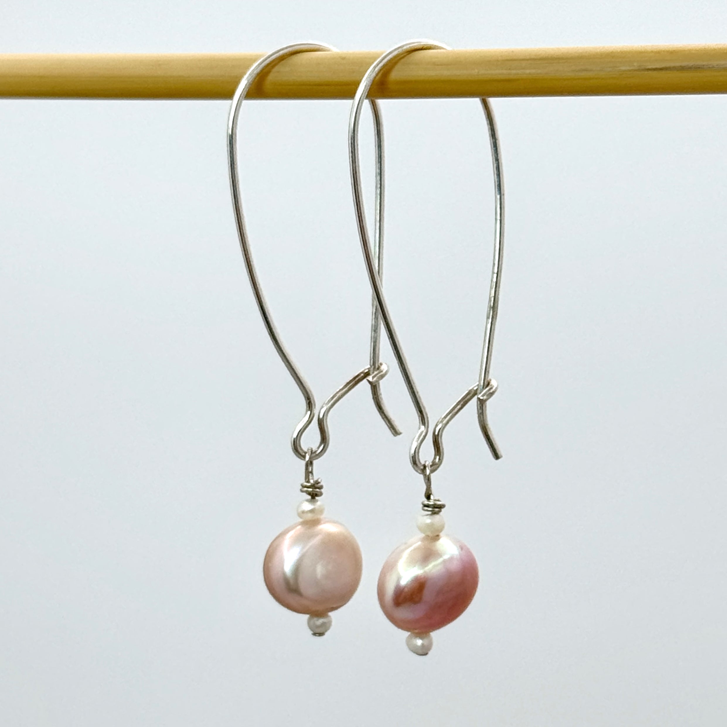 Pink-Lavender Pearl Sterling Drop Earrings