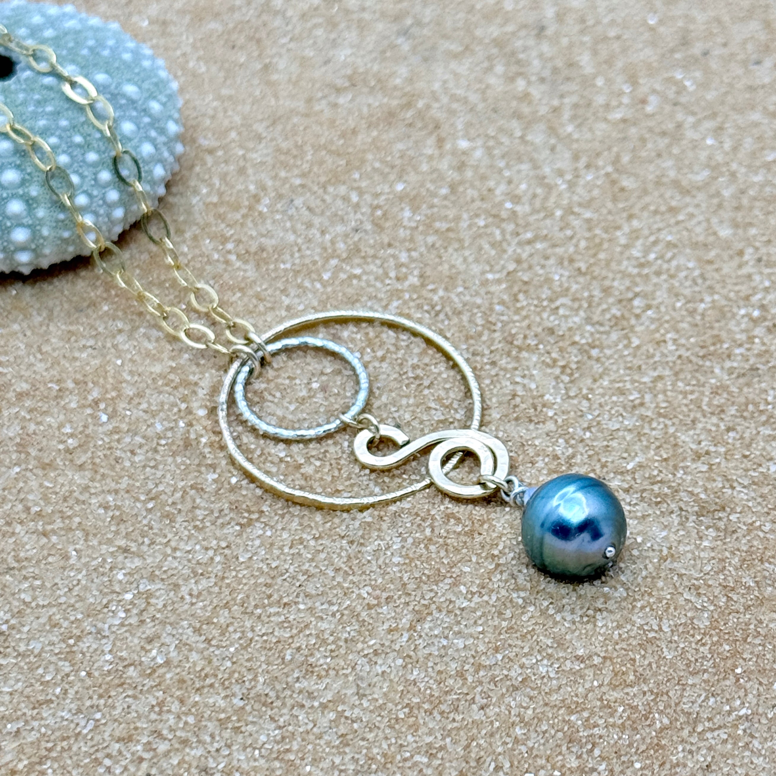 Tahitian Pearl Mixed Metal Pendant Necklace