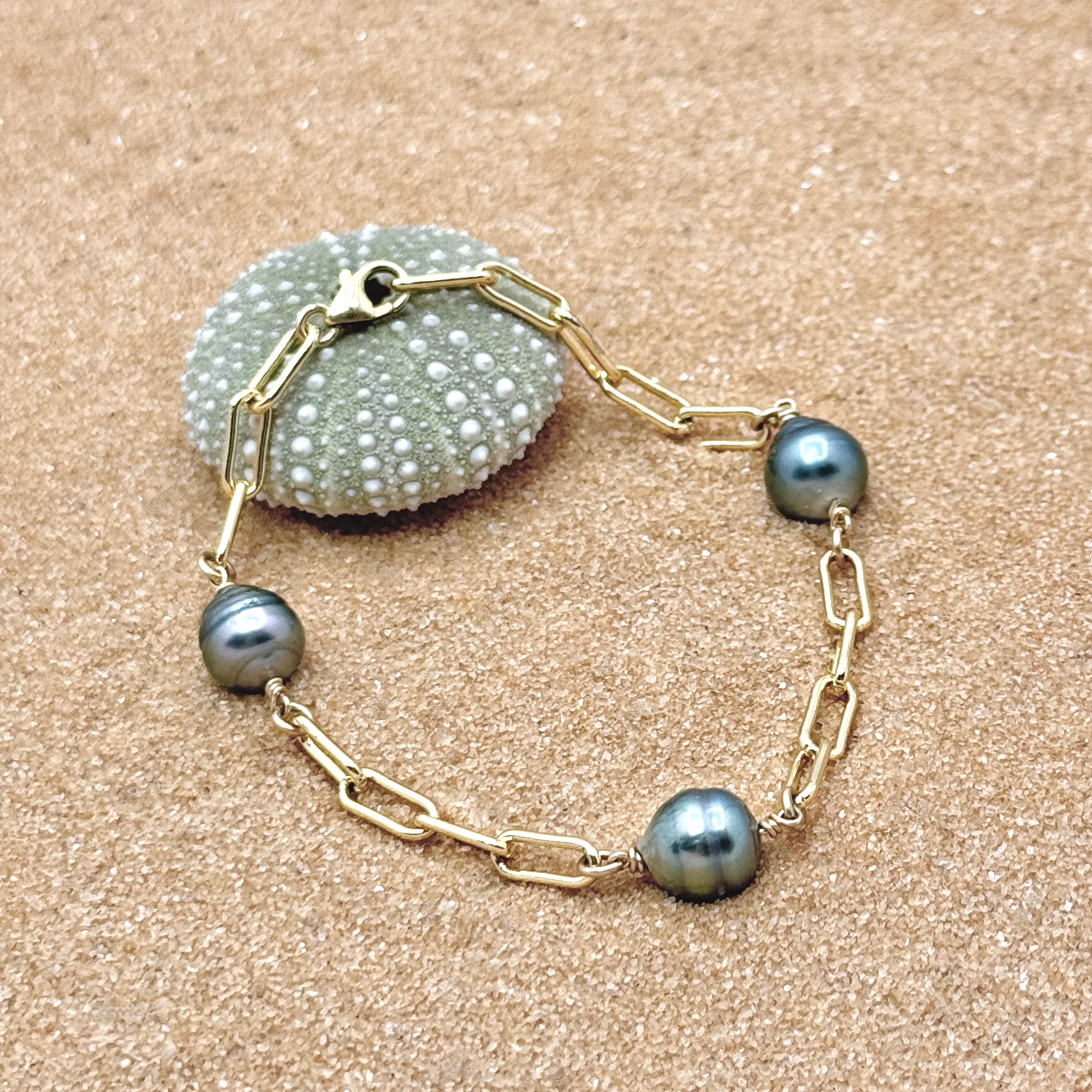 Tahitian Pearl Trio 14Kt GF Paperclip Bracelet