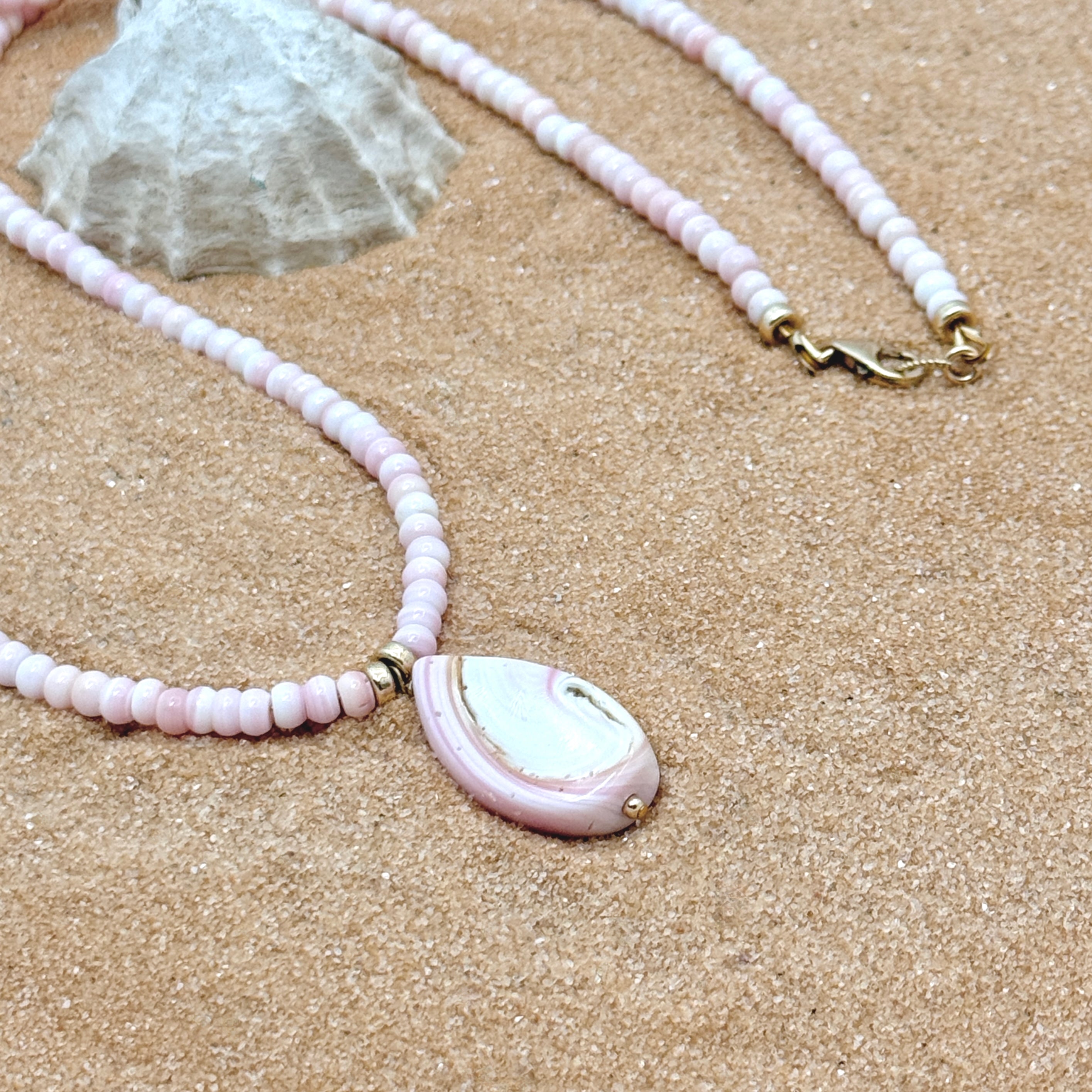 Pink Conch Gold-Filled Teardrop Necklace