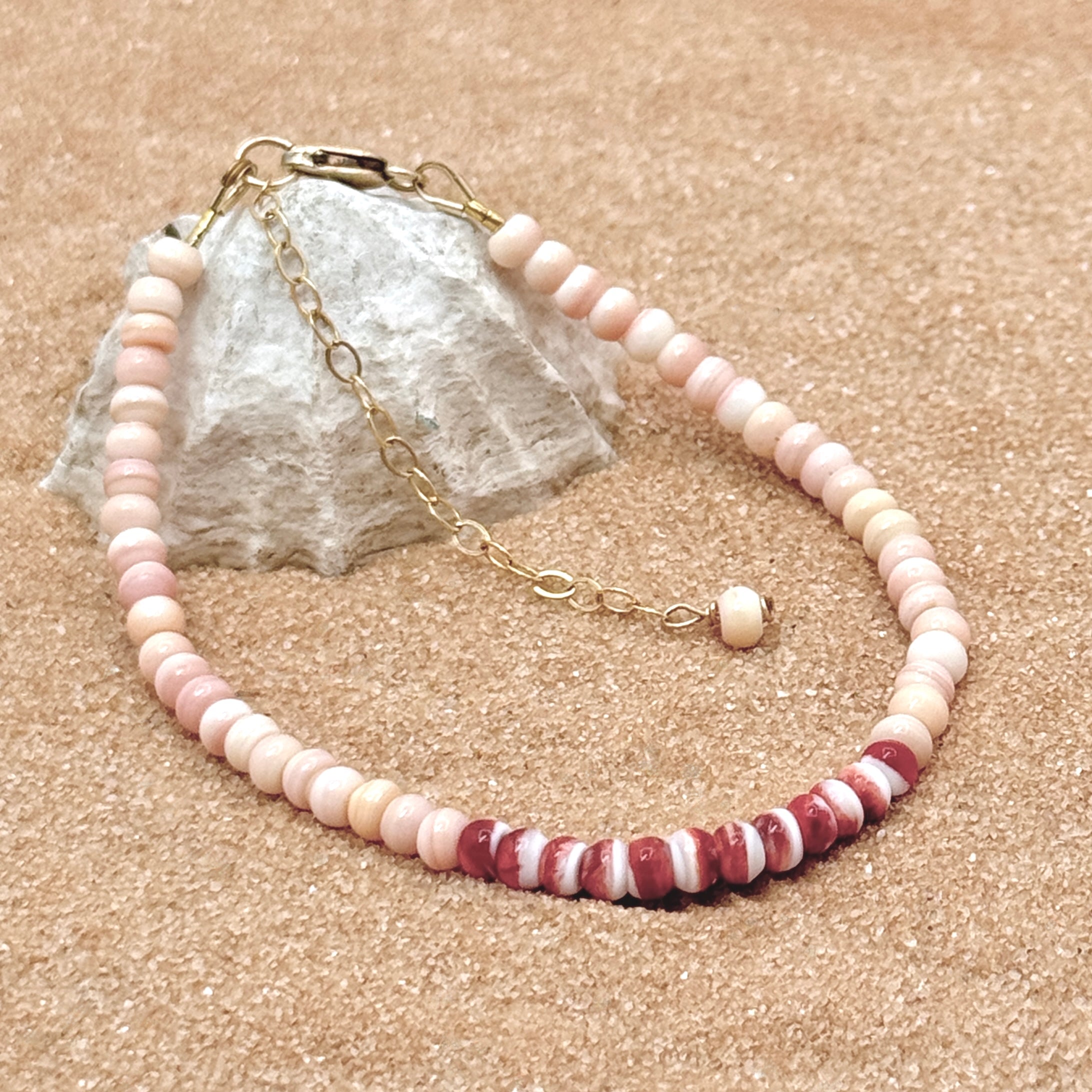 Pink Conch & Red Spiny Oyster Shell Bracelet