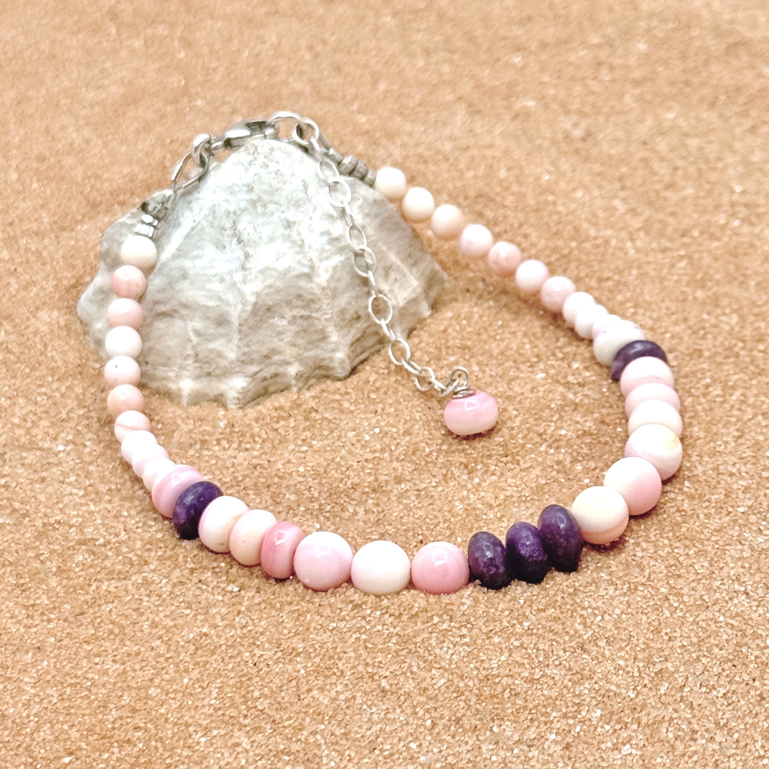 Pink Conch Shell & Lepidolite Bracelet