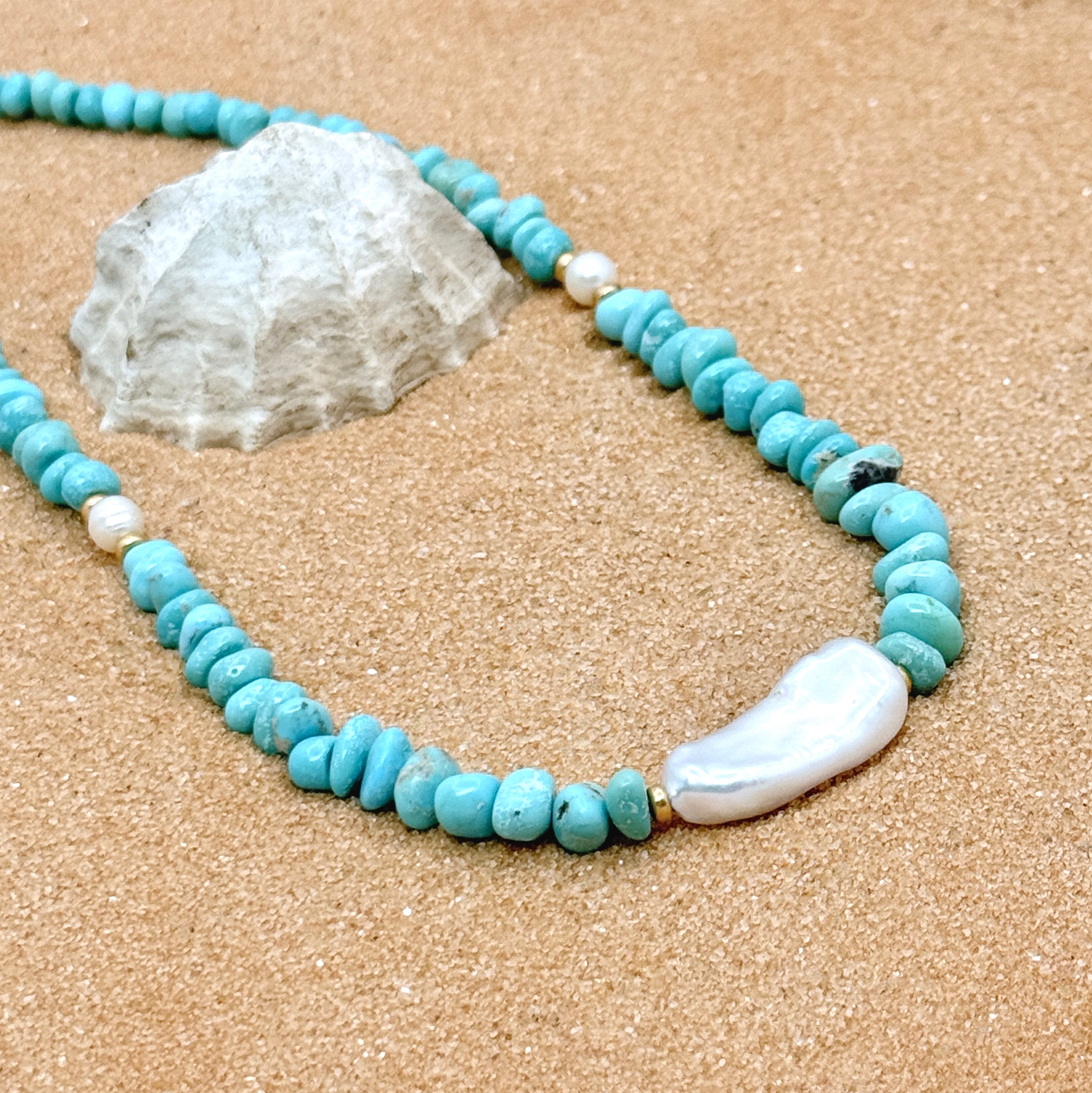 Turquoise & Baroque Pearl Vermeil Necklace