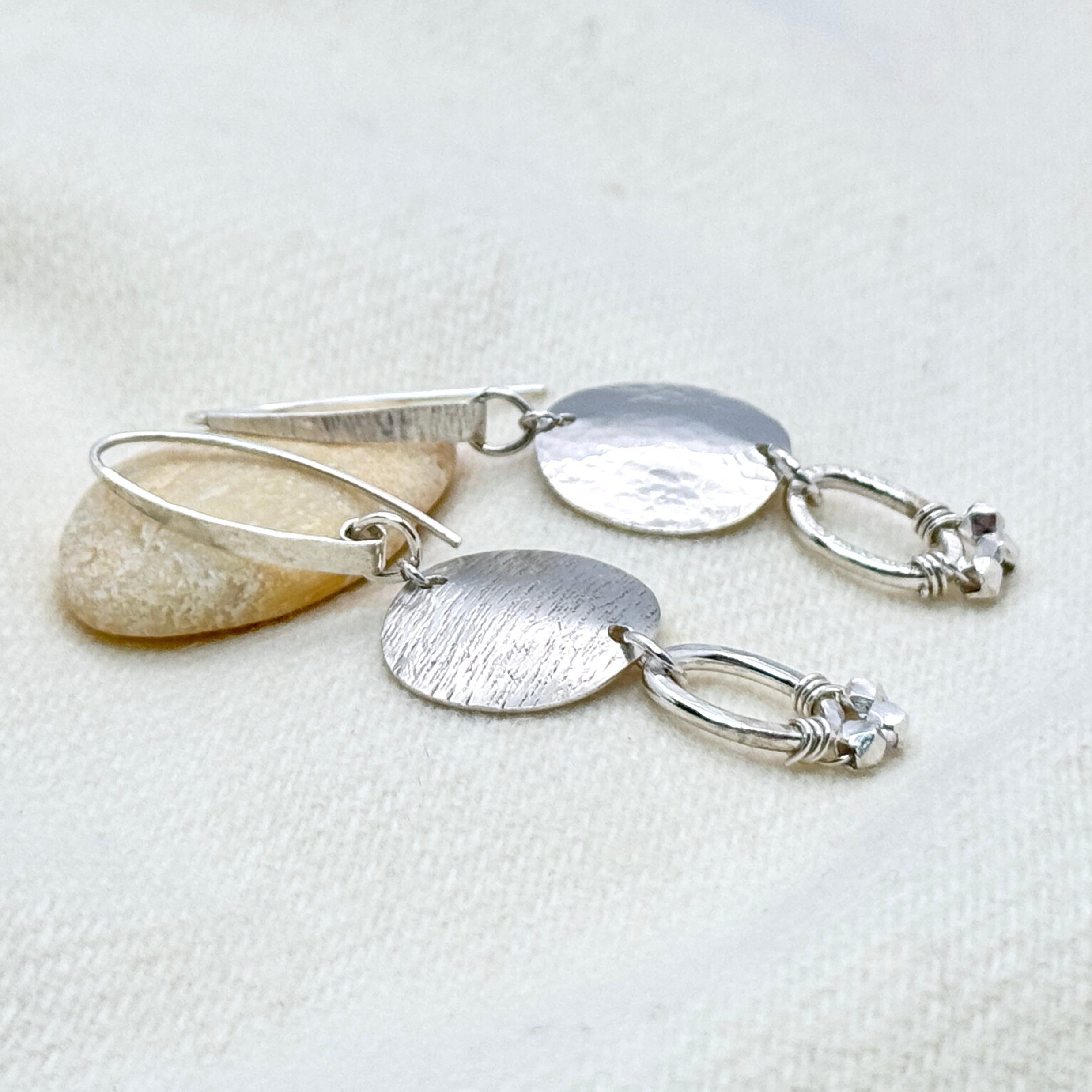 Asymmetric Hammered 925 Silver Disc Earrings