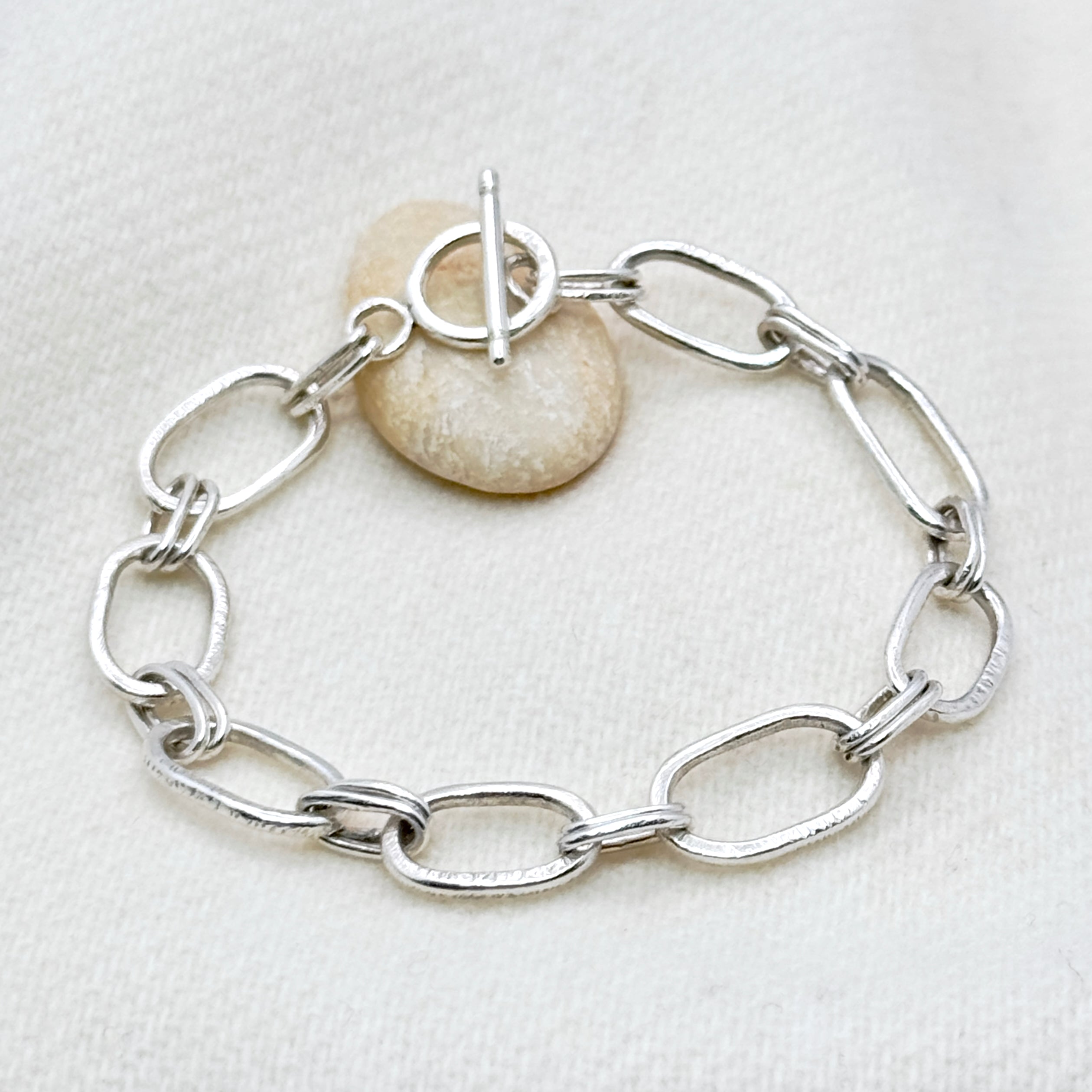 Hammered Sterling Silver Large Link Bracelet
