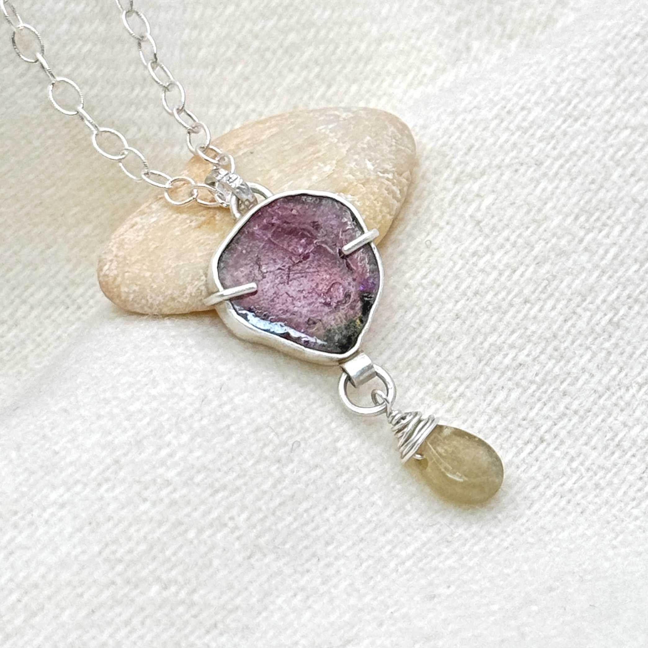 Watermelon Tourmaline Silver Pendant Necklace