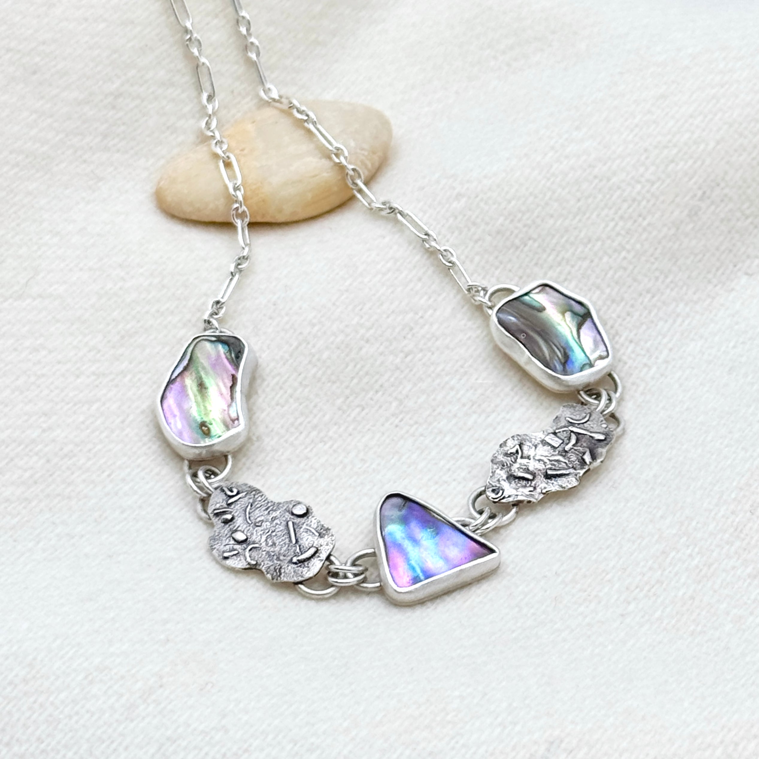 Sterling Silver Abalone Shell Link Necklace