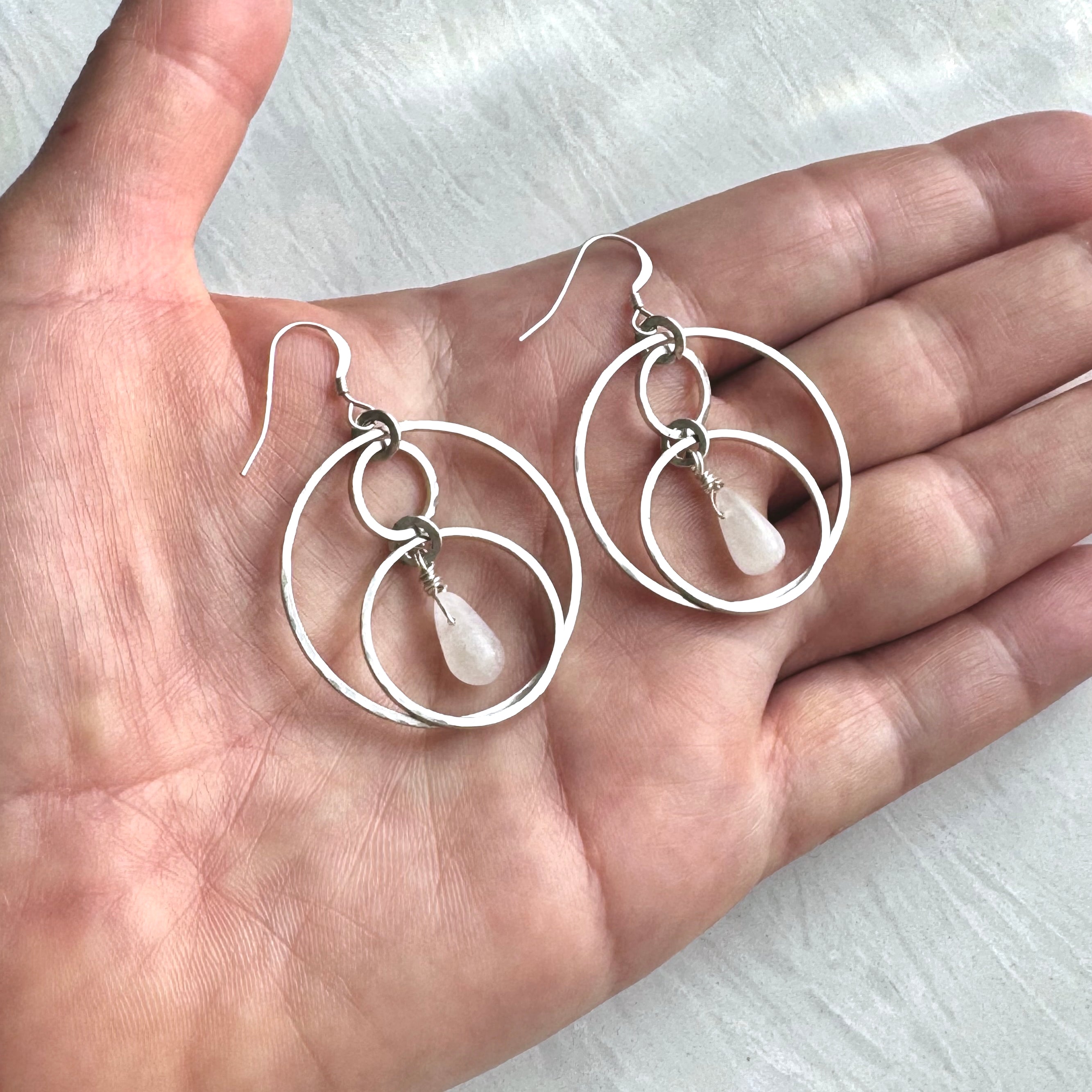 Sterling Cascade Hoop Rainbow Moonstone Earrings