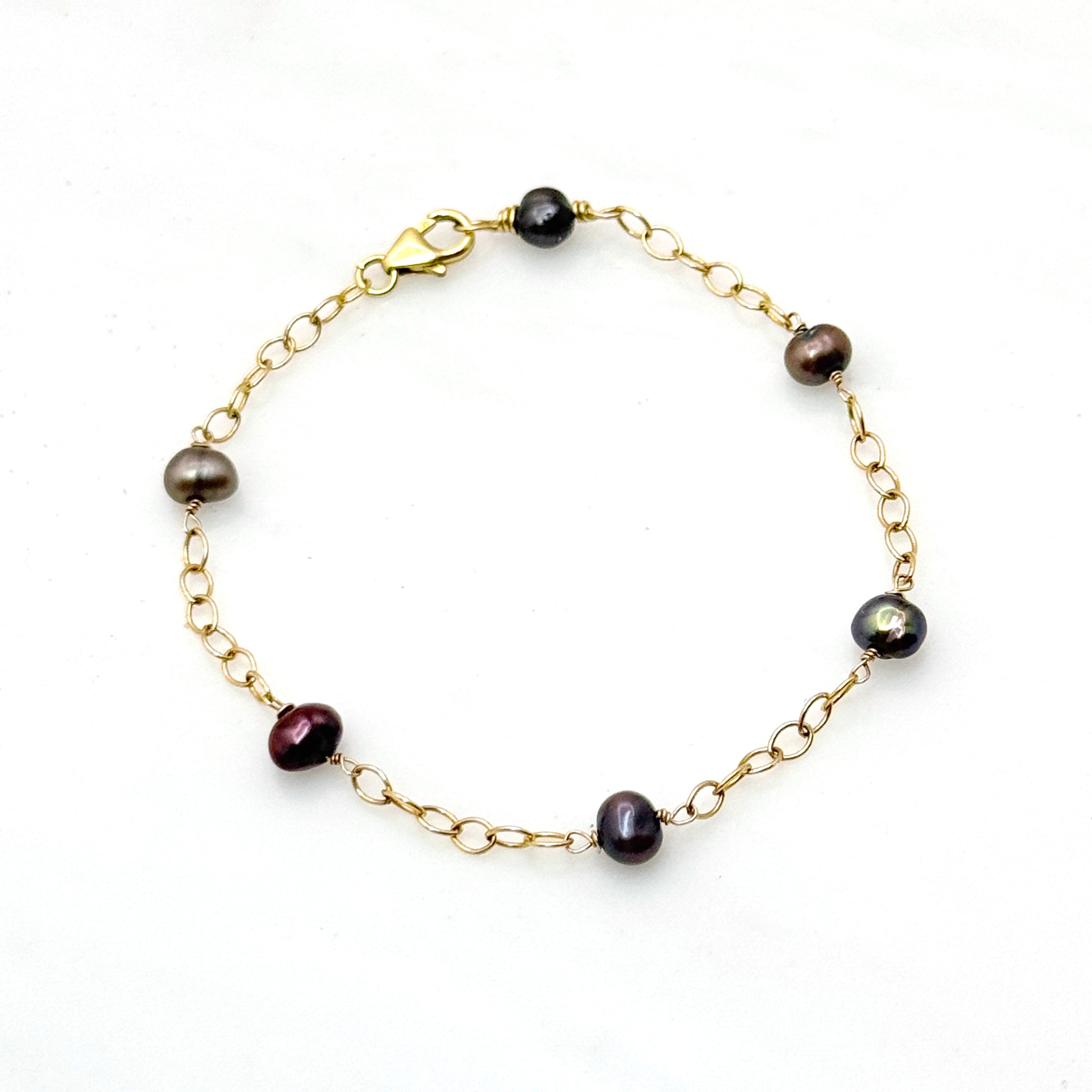 Black & Gray Pearl Gold-Filled Chain Bracelet