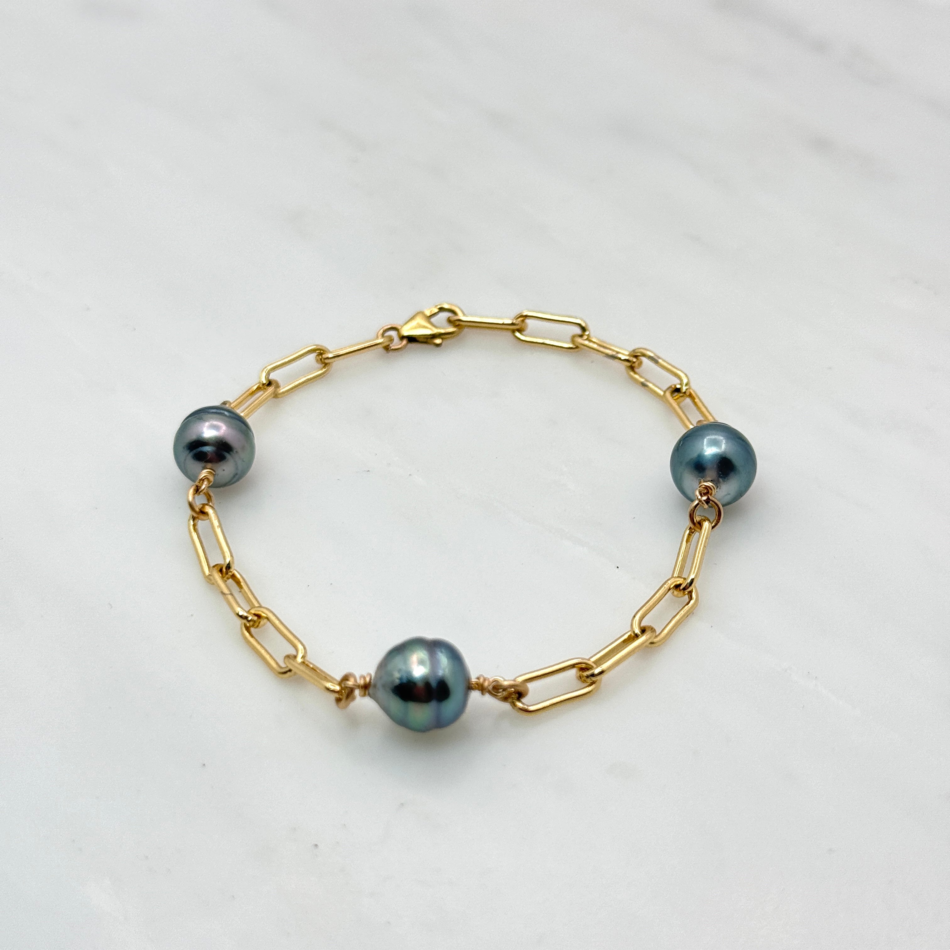 Tahitian Pearl Trio 14Kt GF Paperclip Bracelet
