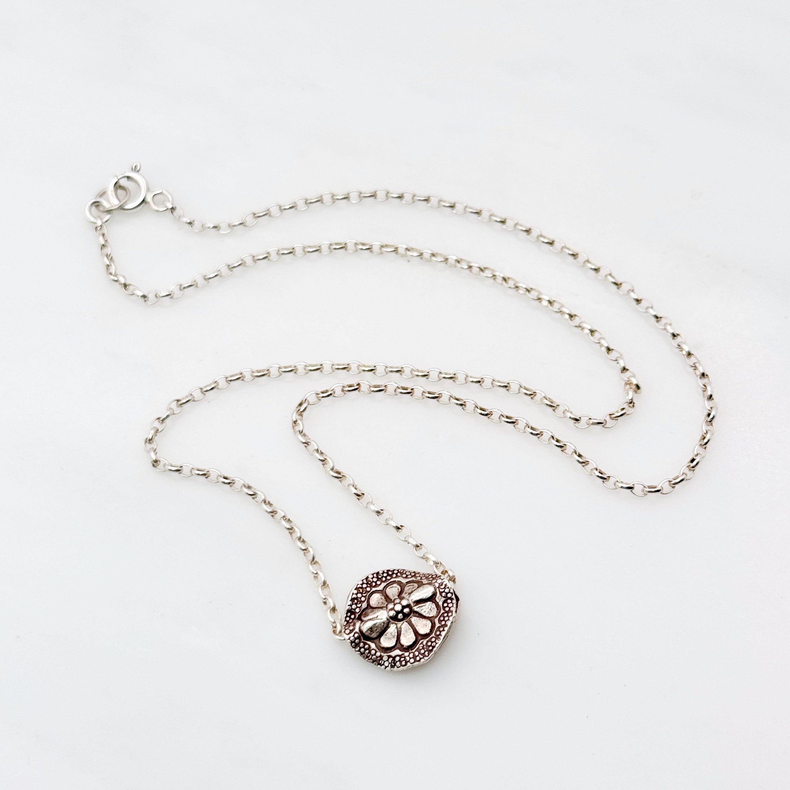 Thai Silver Flower Pendant On Rolo Necklace