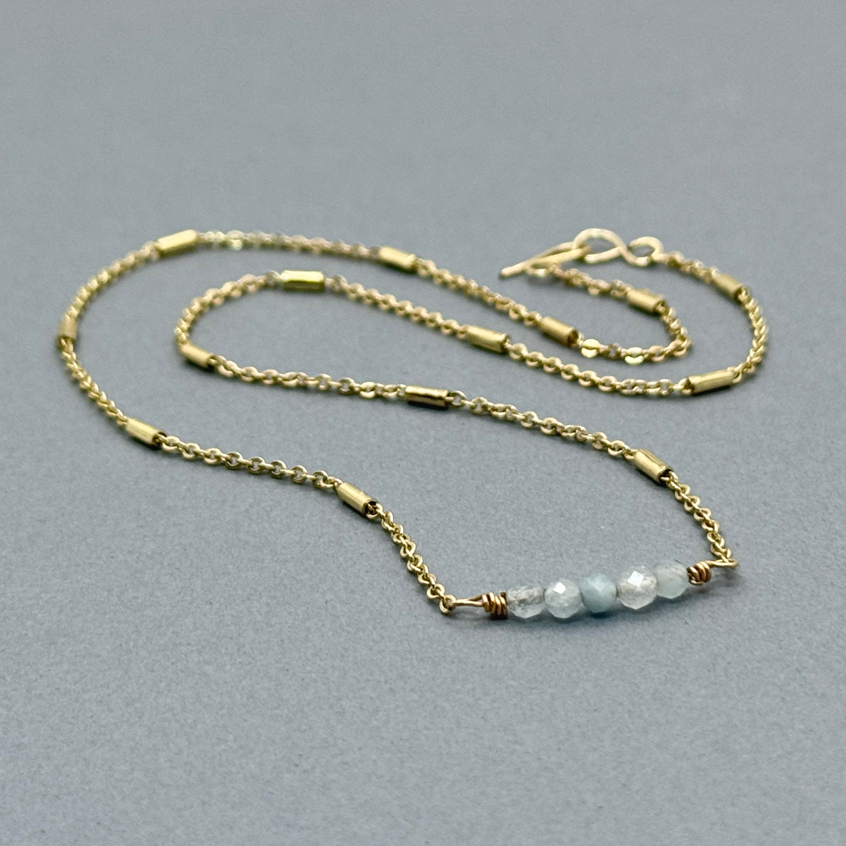Aquamarine Bar On Satellite Chain Necklace