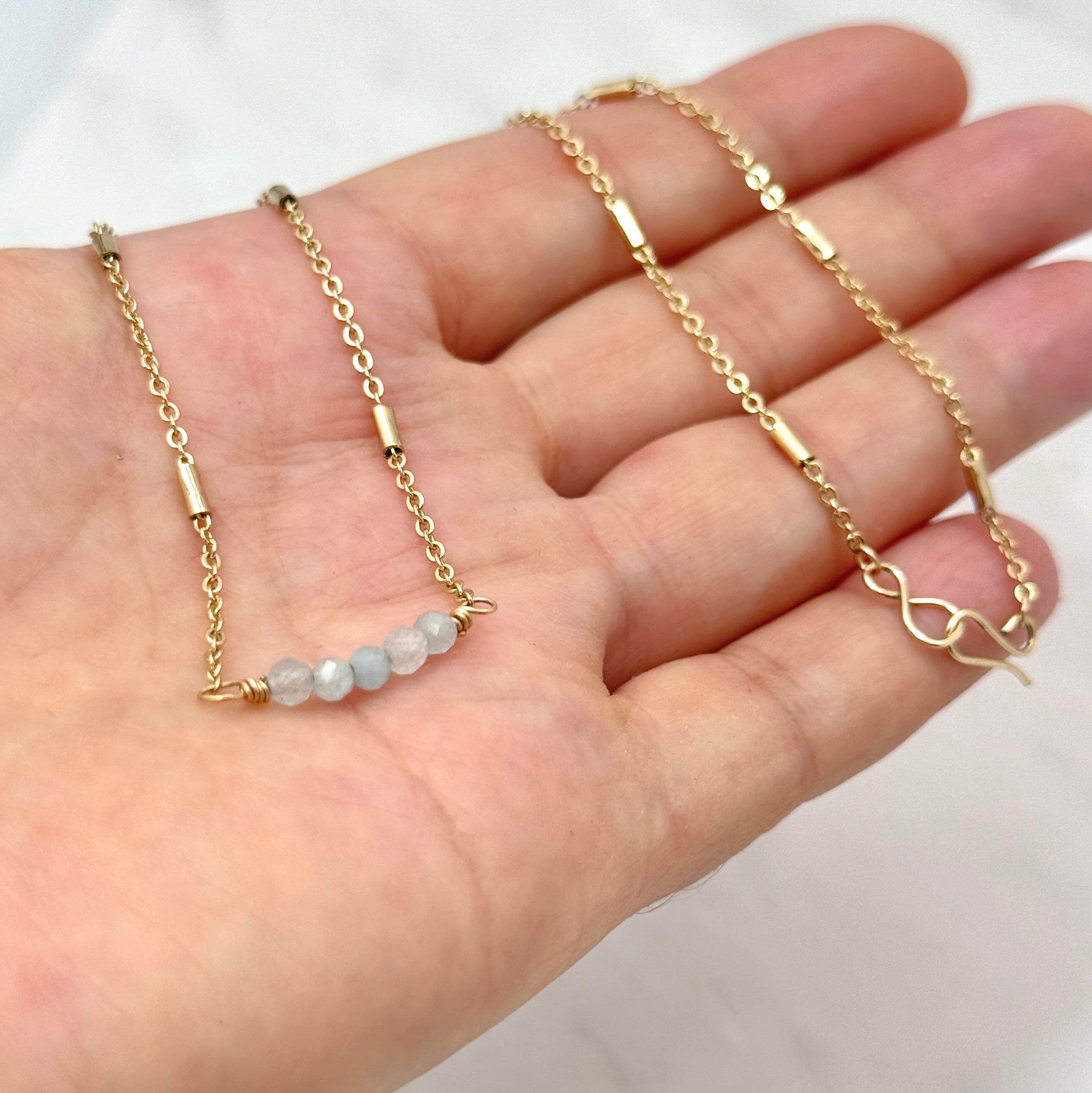 Aquamarine Bar On Satellite Chain Necklace