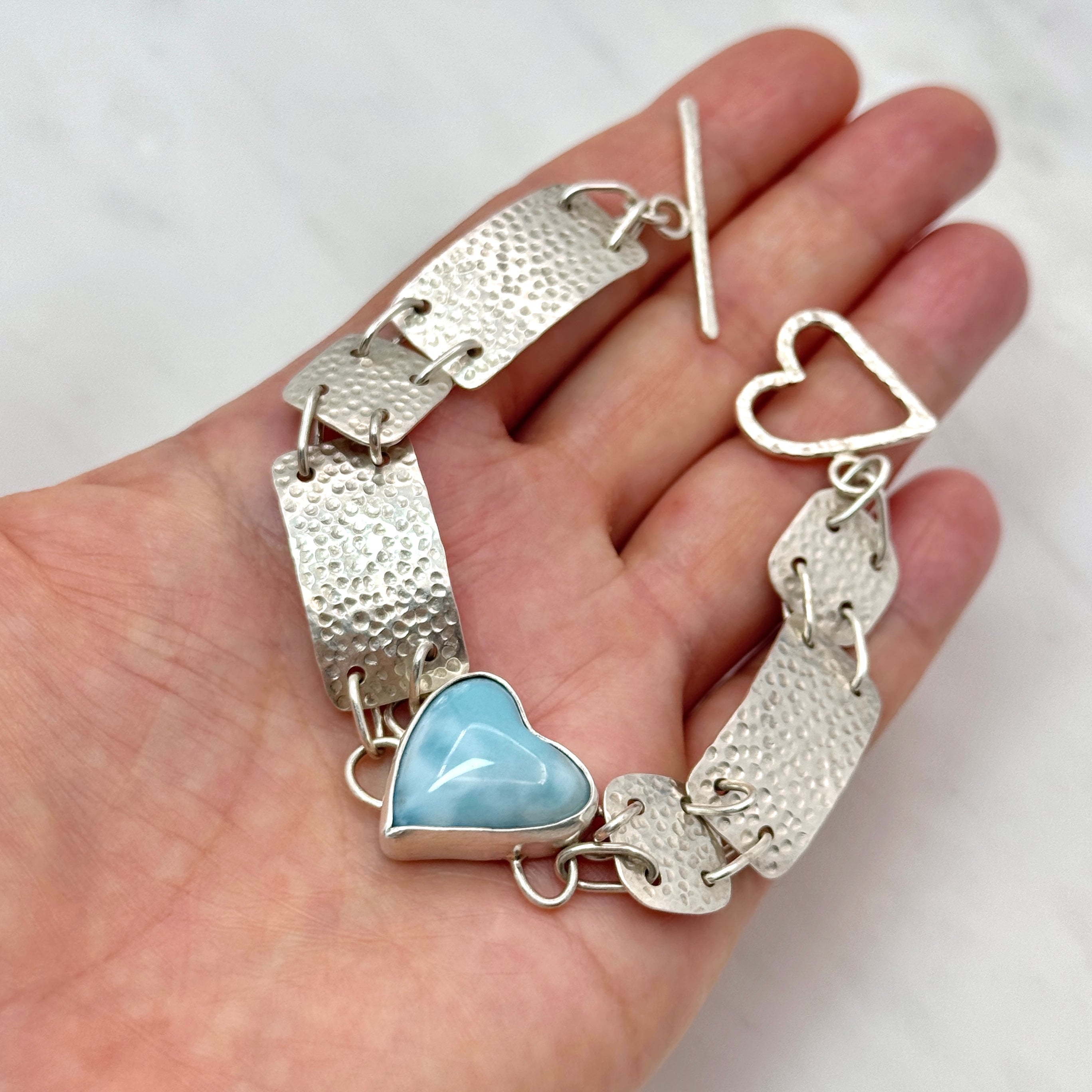 Larimar Heart Sterling Silver Bracelet