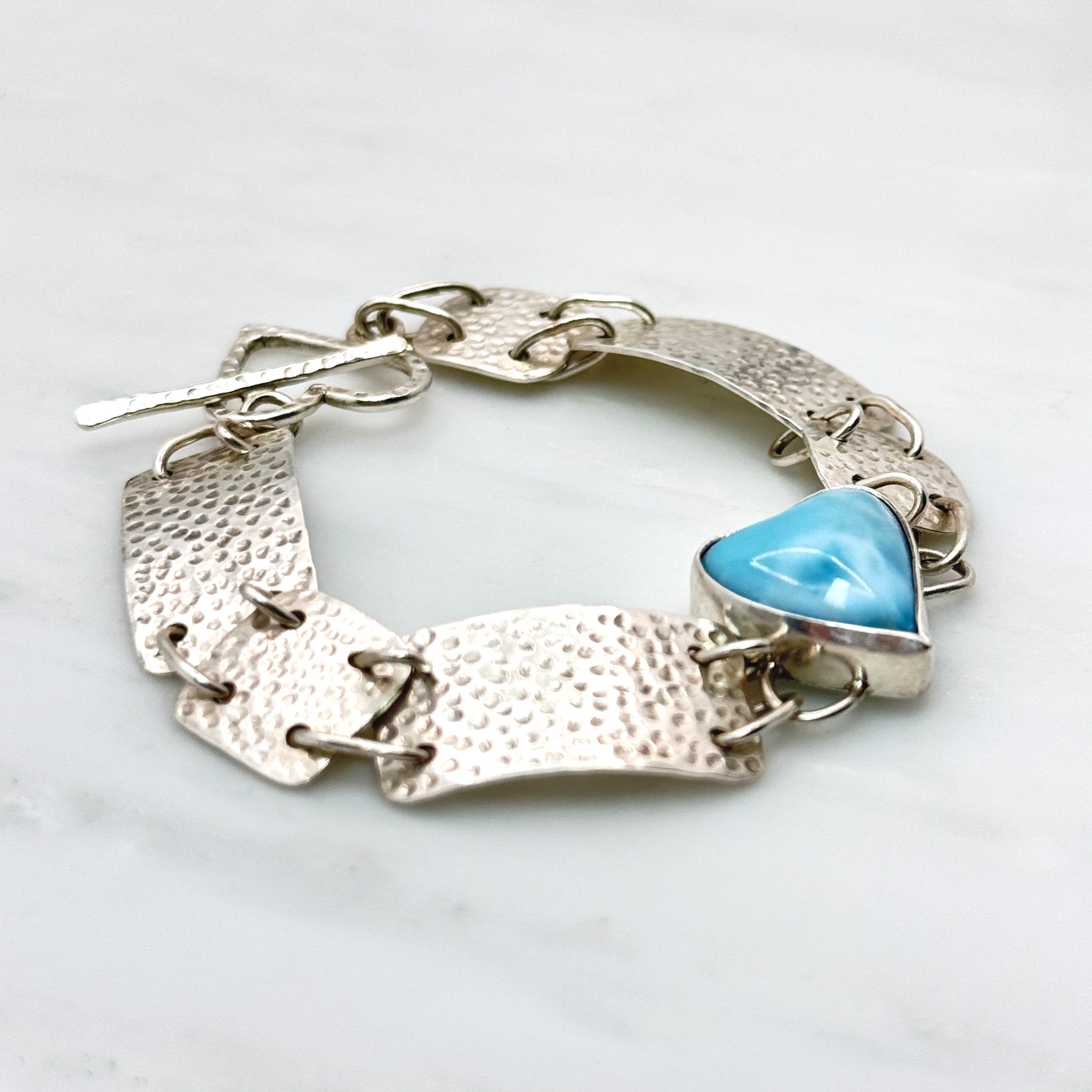 Larimar Heart Sterling Silver Bracelet