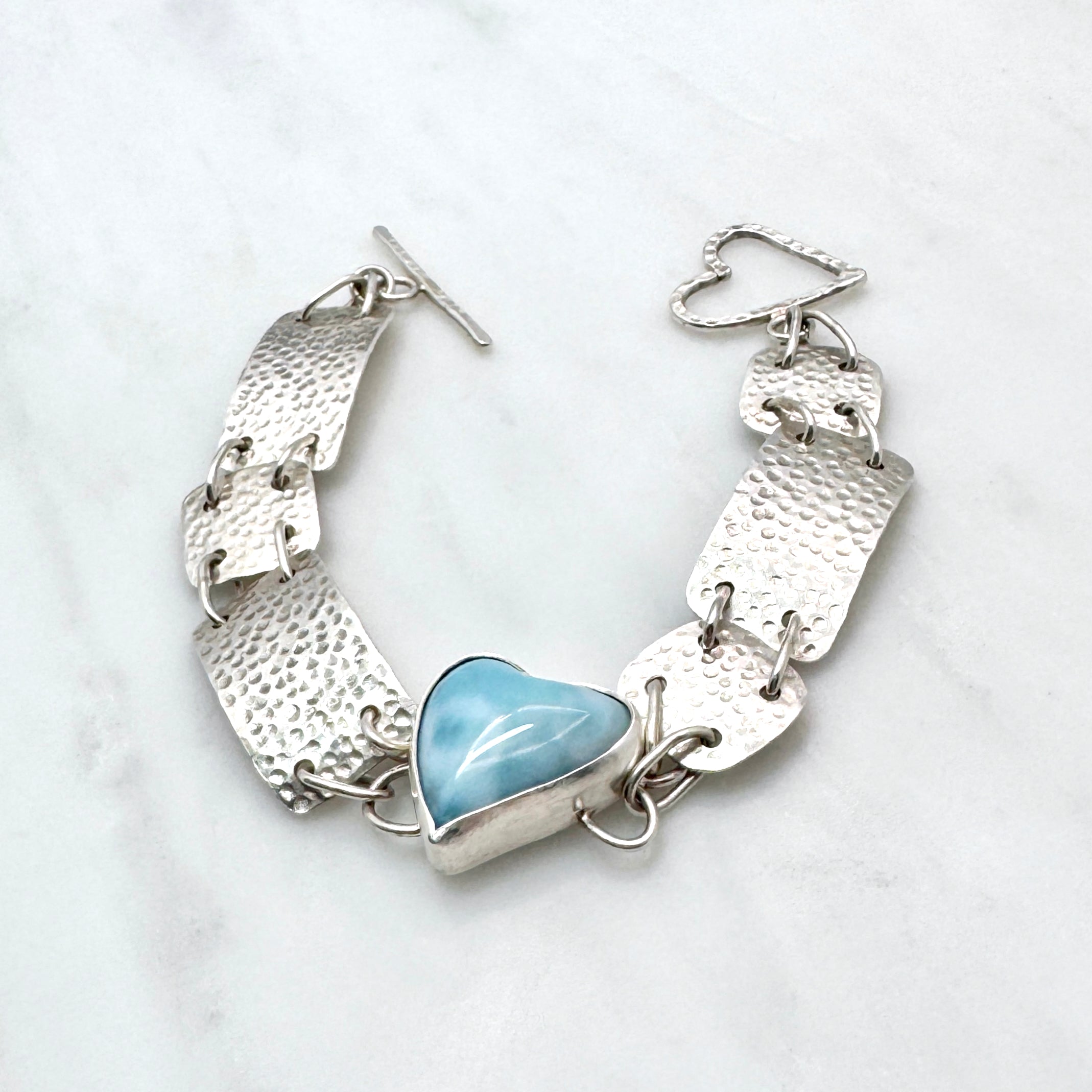 Larimar Heart Sterling Silver Bracelet