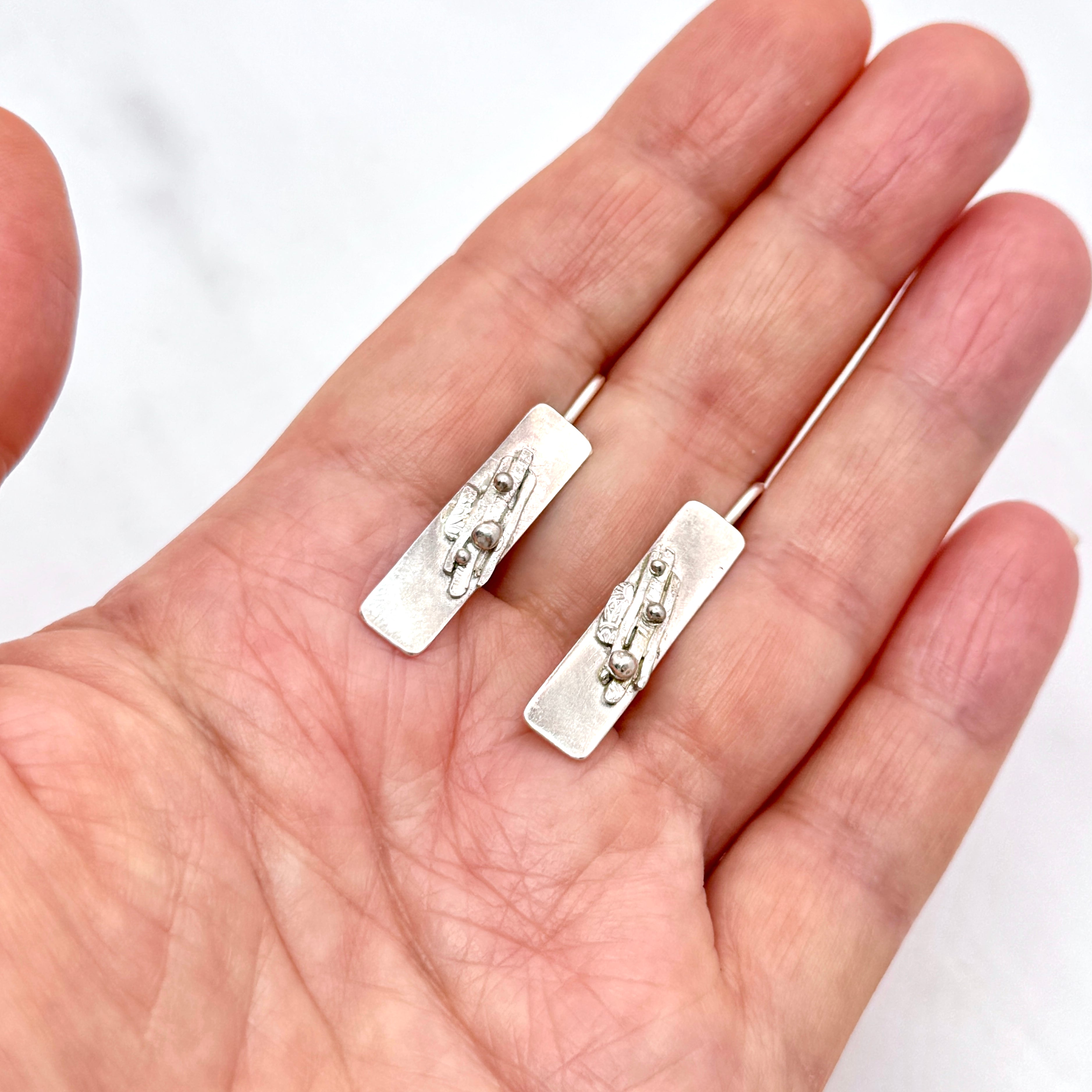 Sterling Silver Textured Blade Drop Earrings
