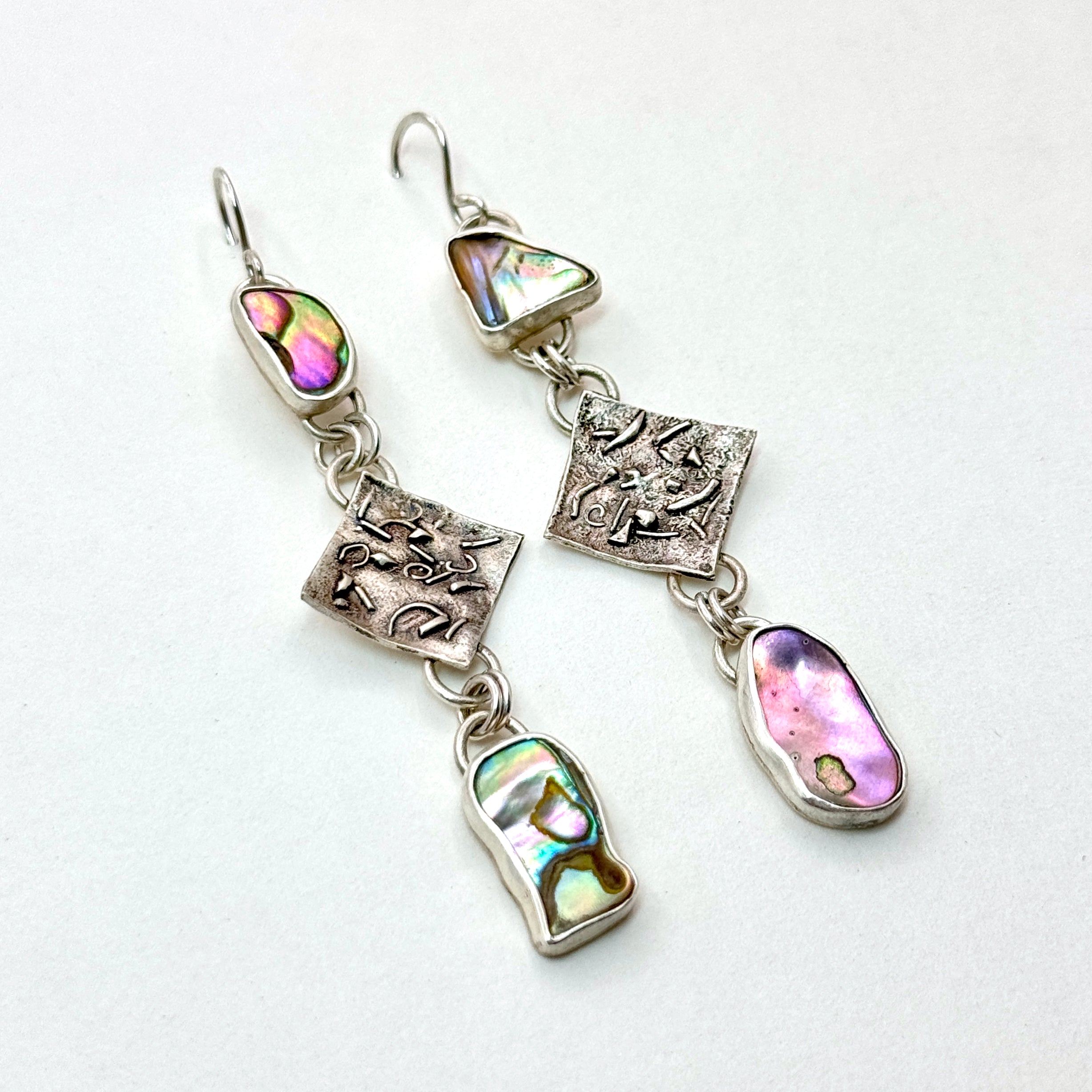 Abalone & Textured 925 Silver Drop Earrings