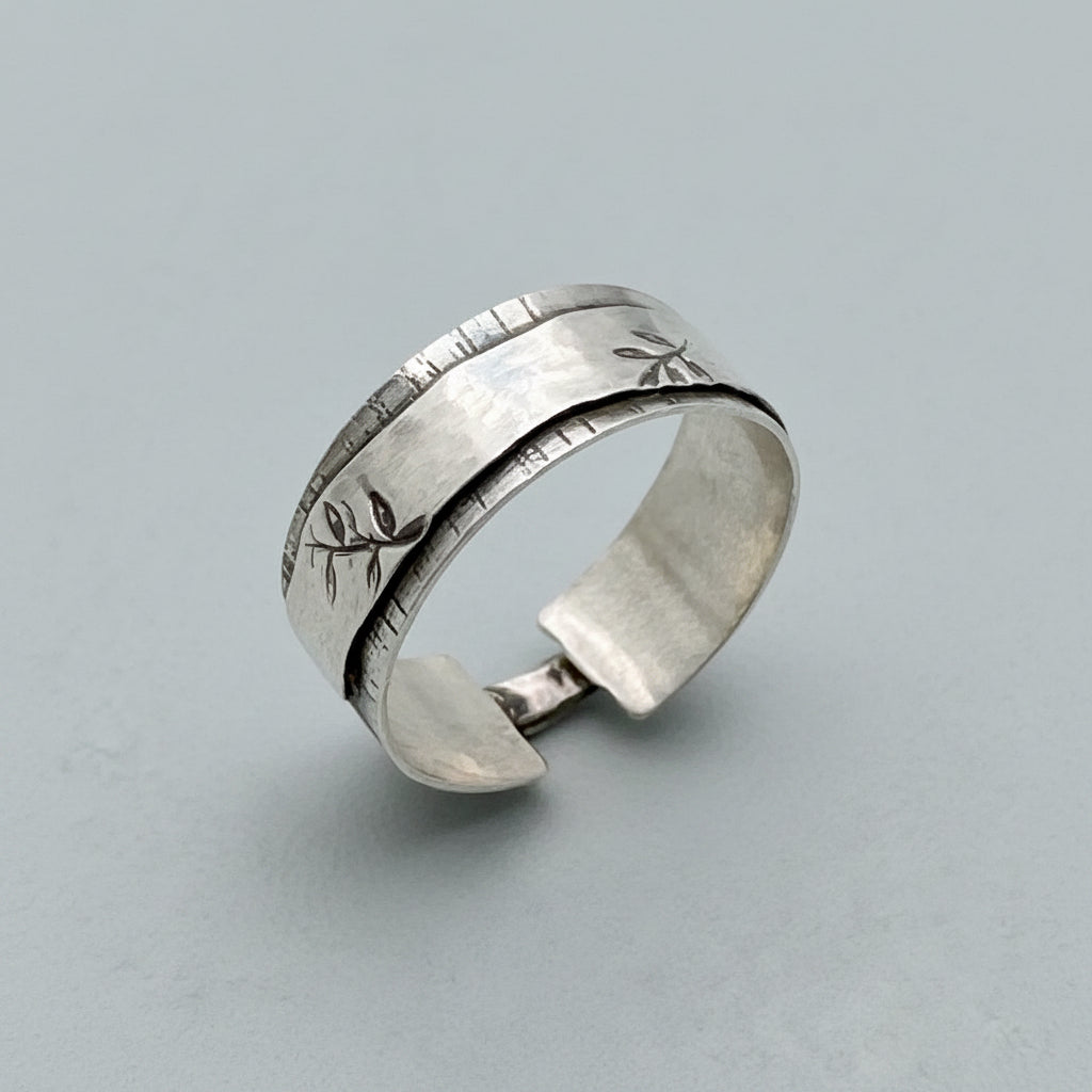 Wide Textured Leaf Sterling Silver Ring