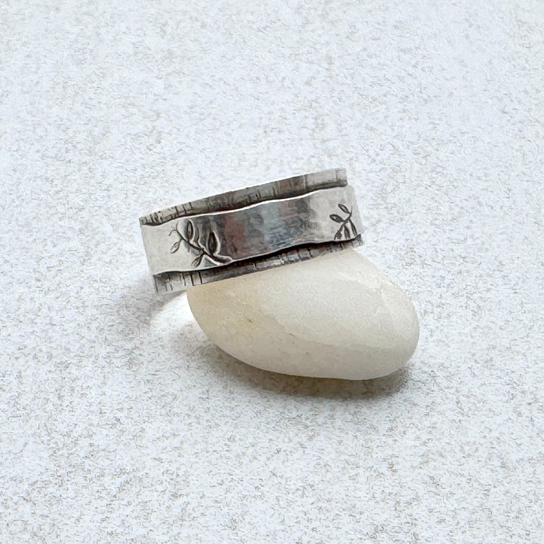 Wide Textured Leaf Sterling Silver Ring