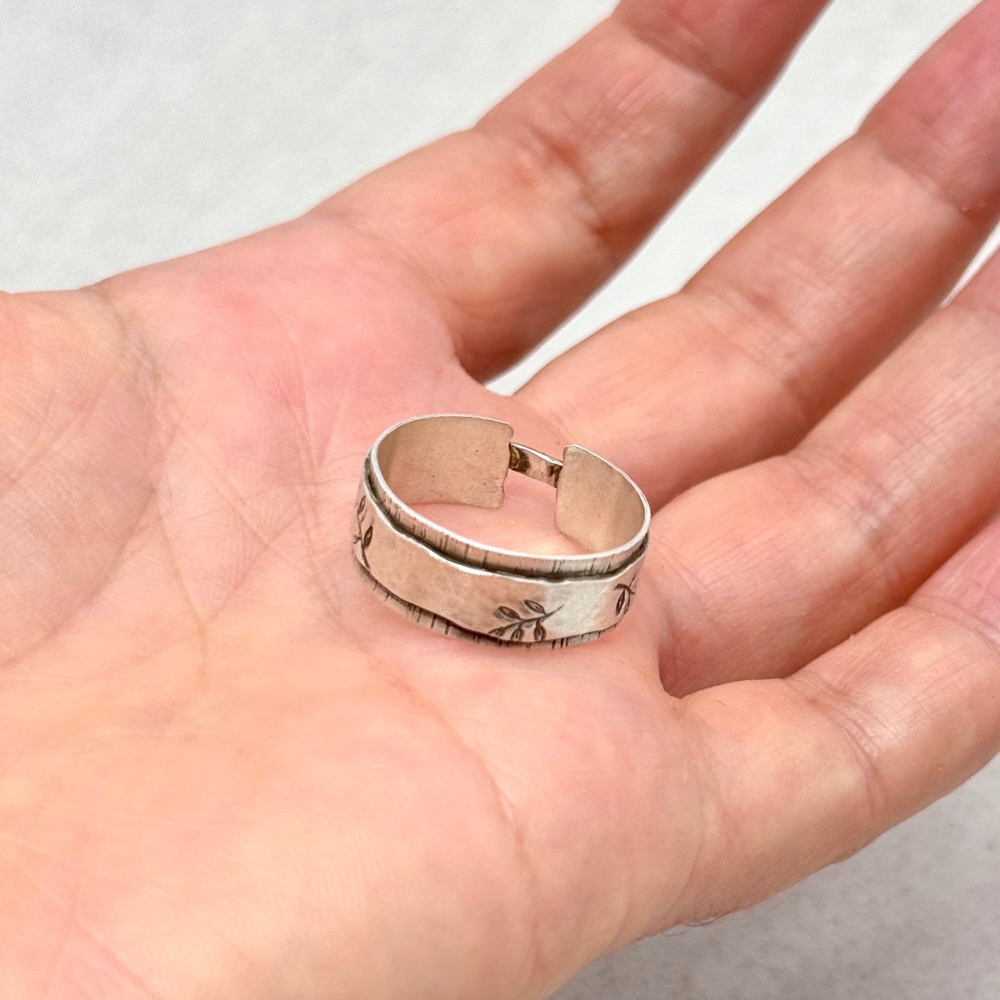 Wide Textured Leaf Sterling Silver Ring