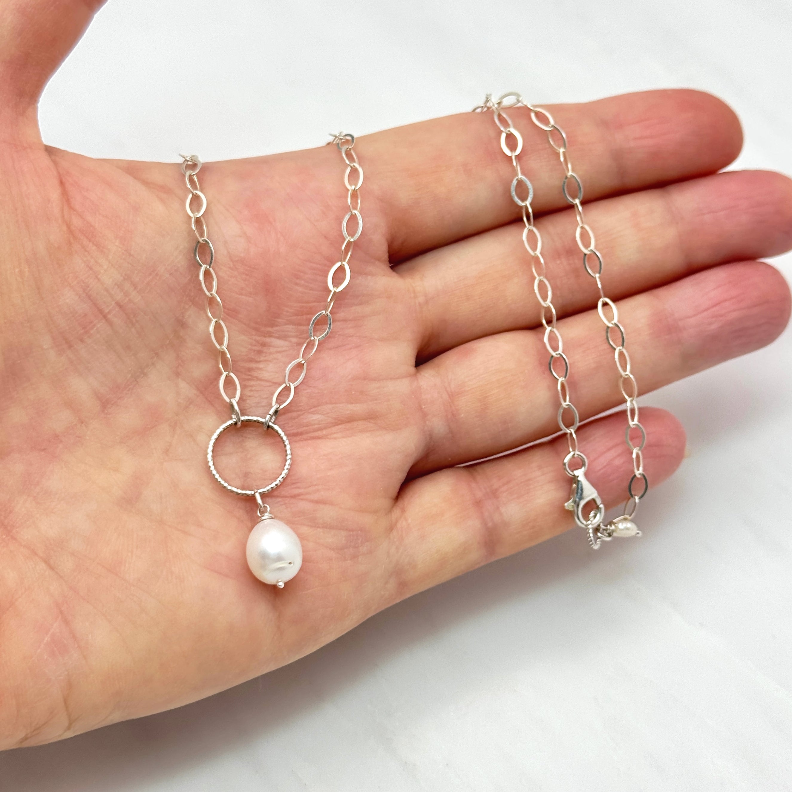 Pearl Sterling Silver Circle Pendant Necklace