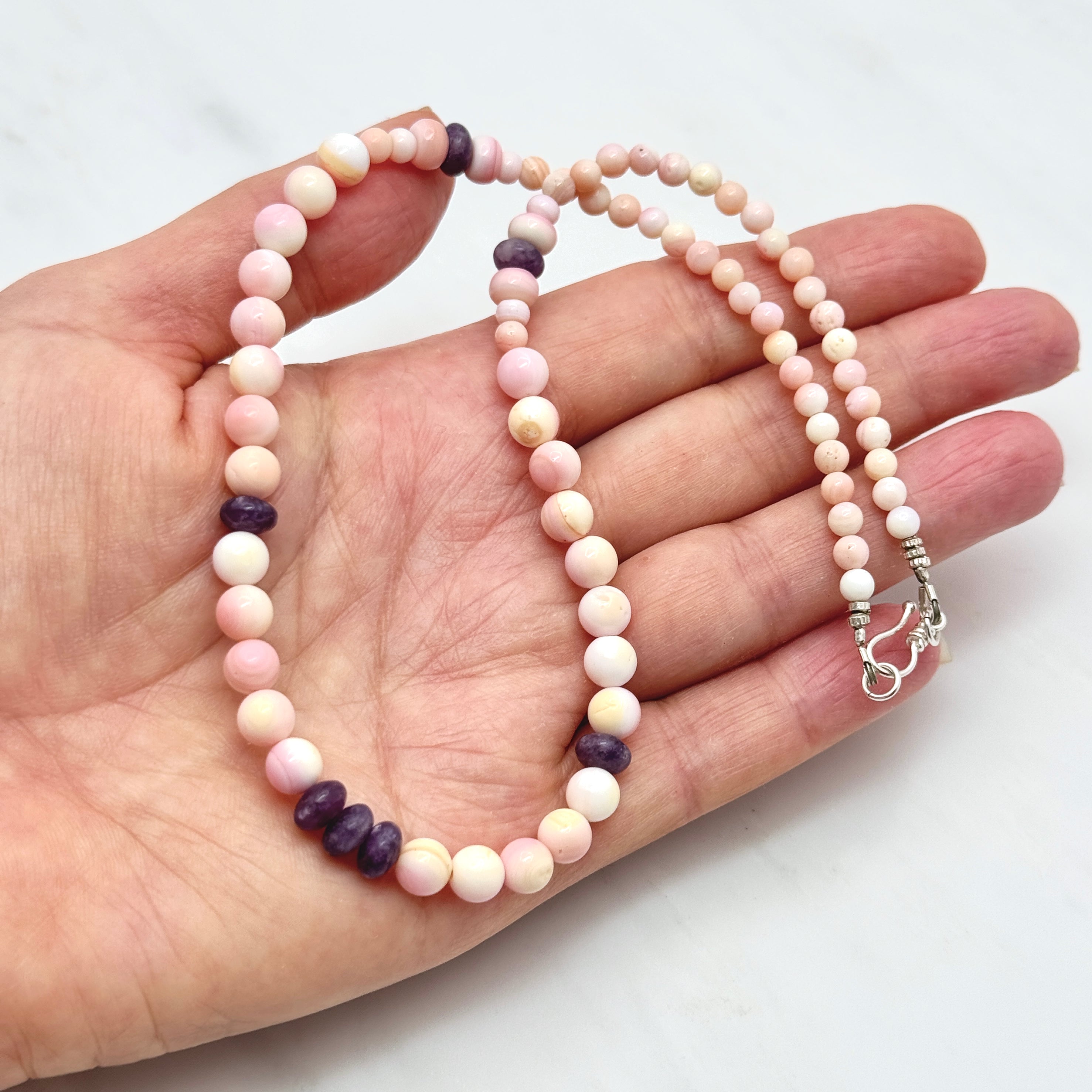 Pink Conch Shell & Lepidolite Necklace