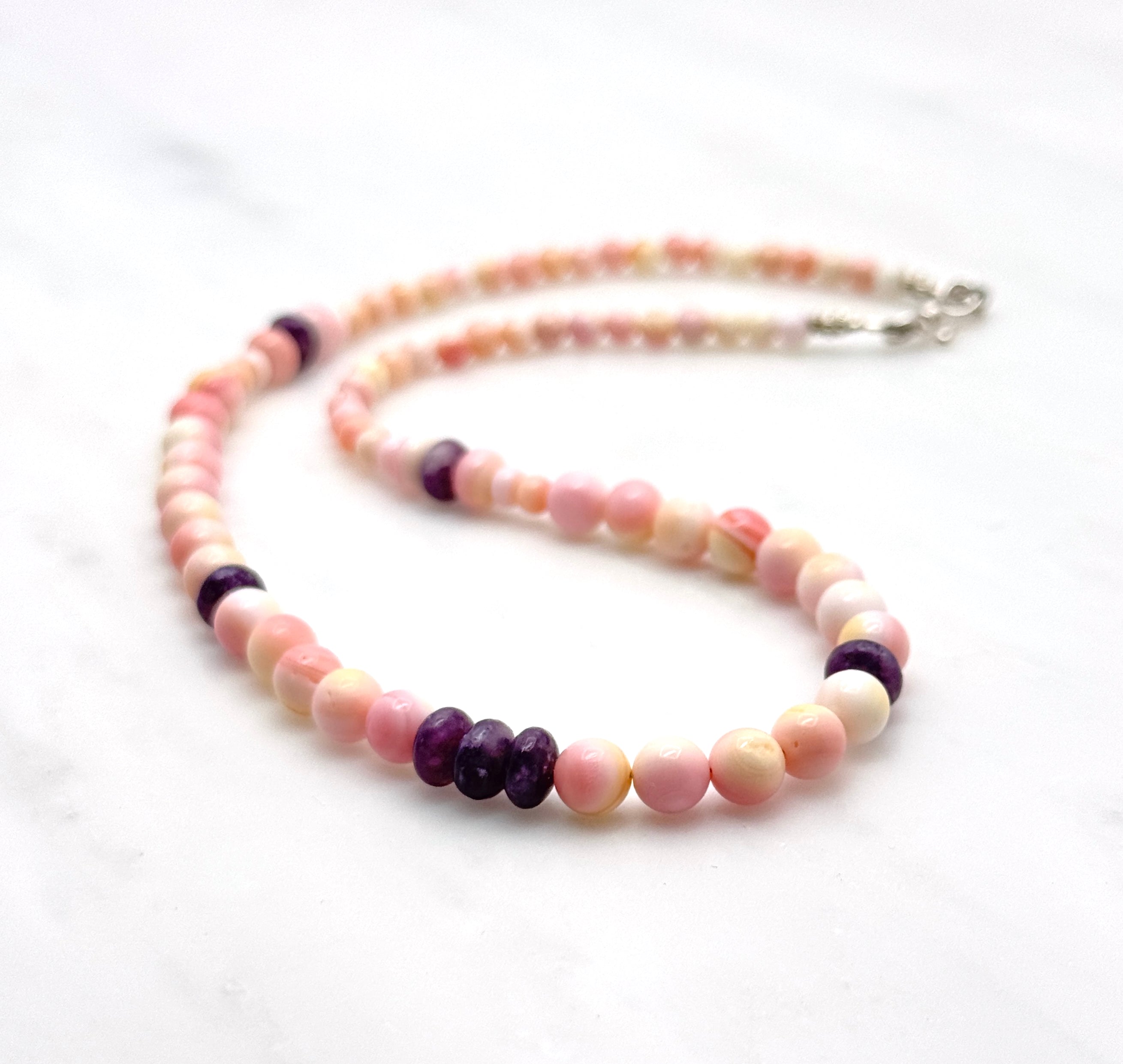 Pink Conch Shell & Lepidolite Necklace