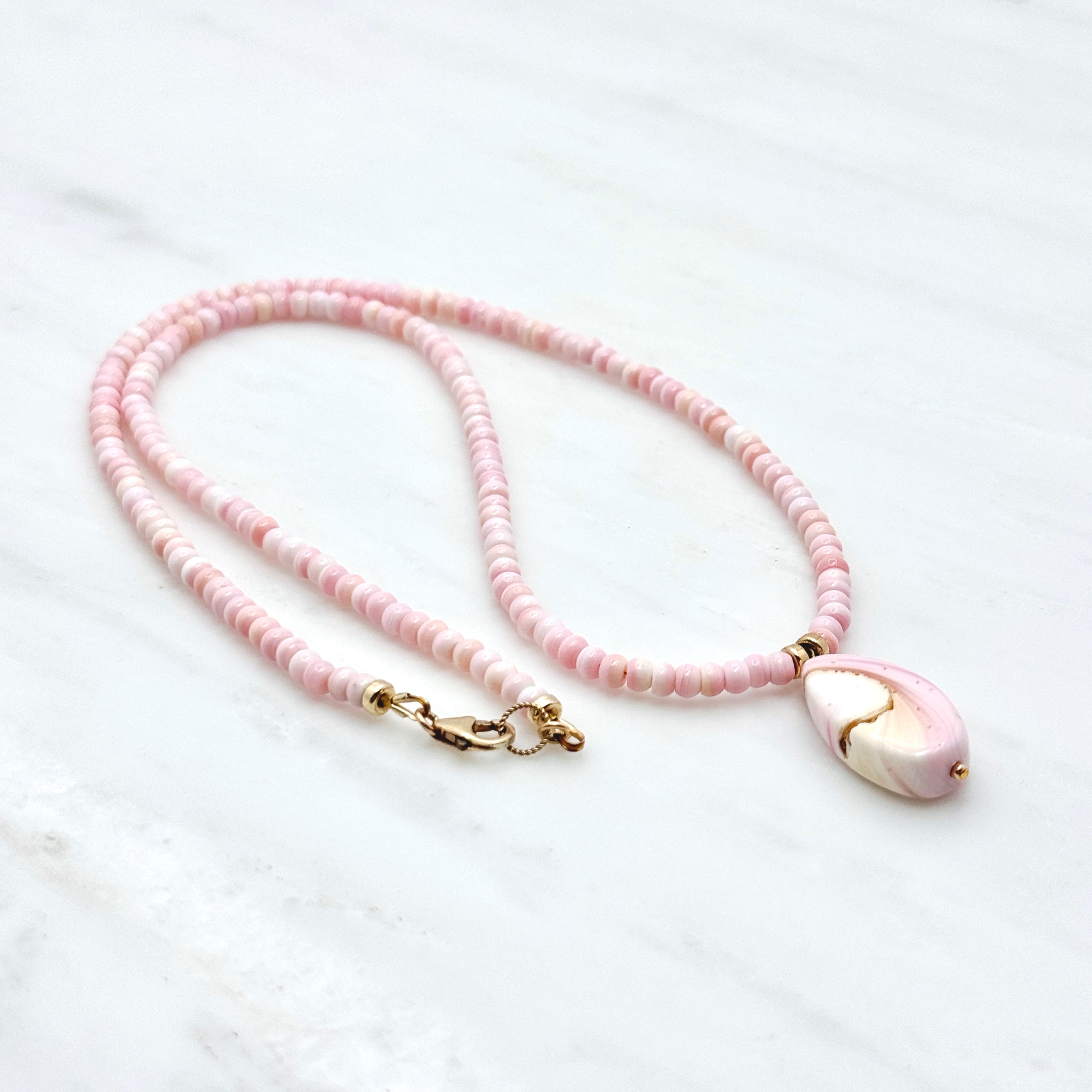 Pink Conch Gold-Filled Teardrop Necklace