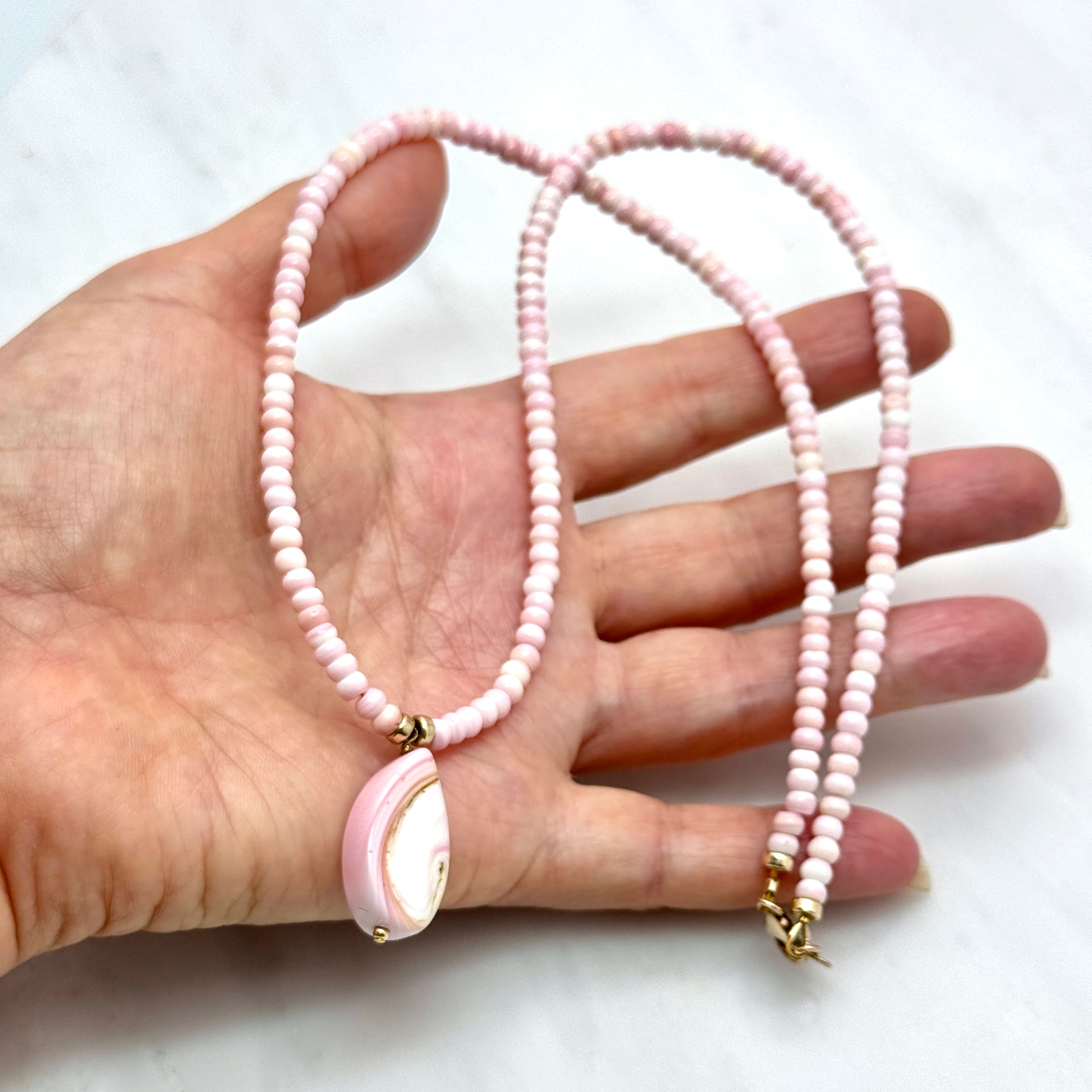Pink Conch Gold-Filled Teardrop Necklace