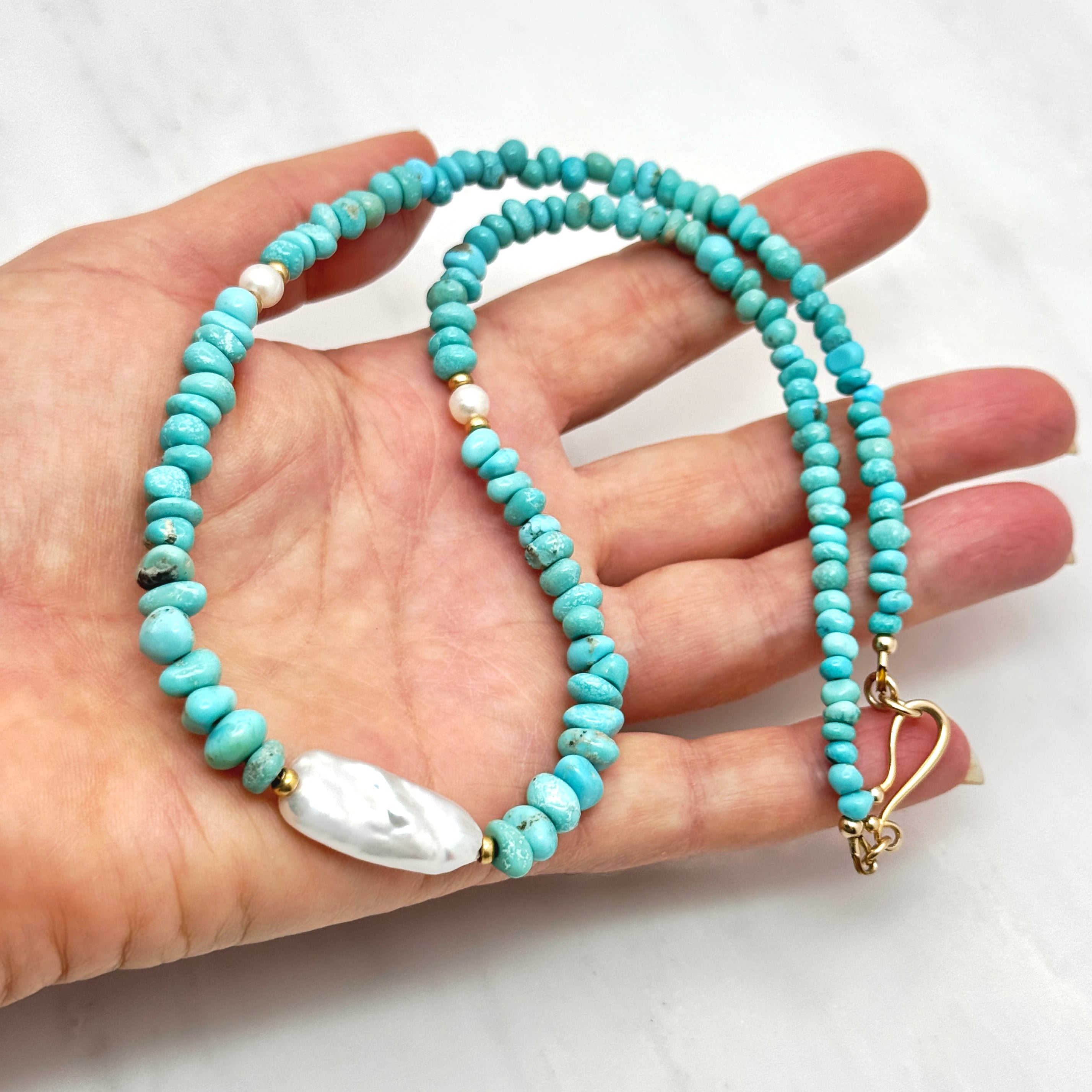 Turquoise & Baroque Pearl Vermeil Necklace