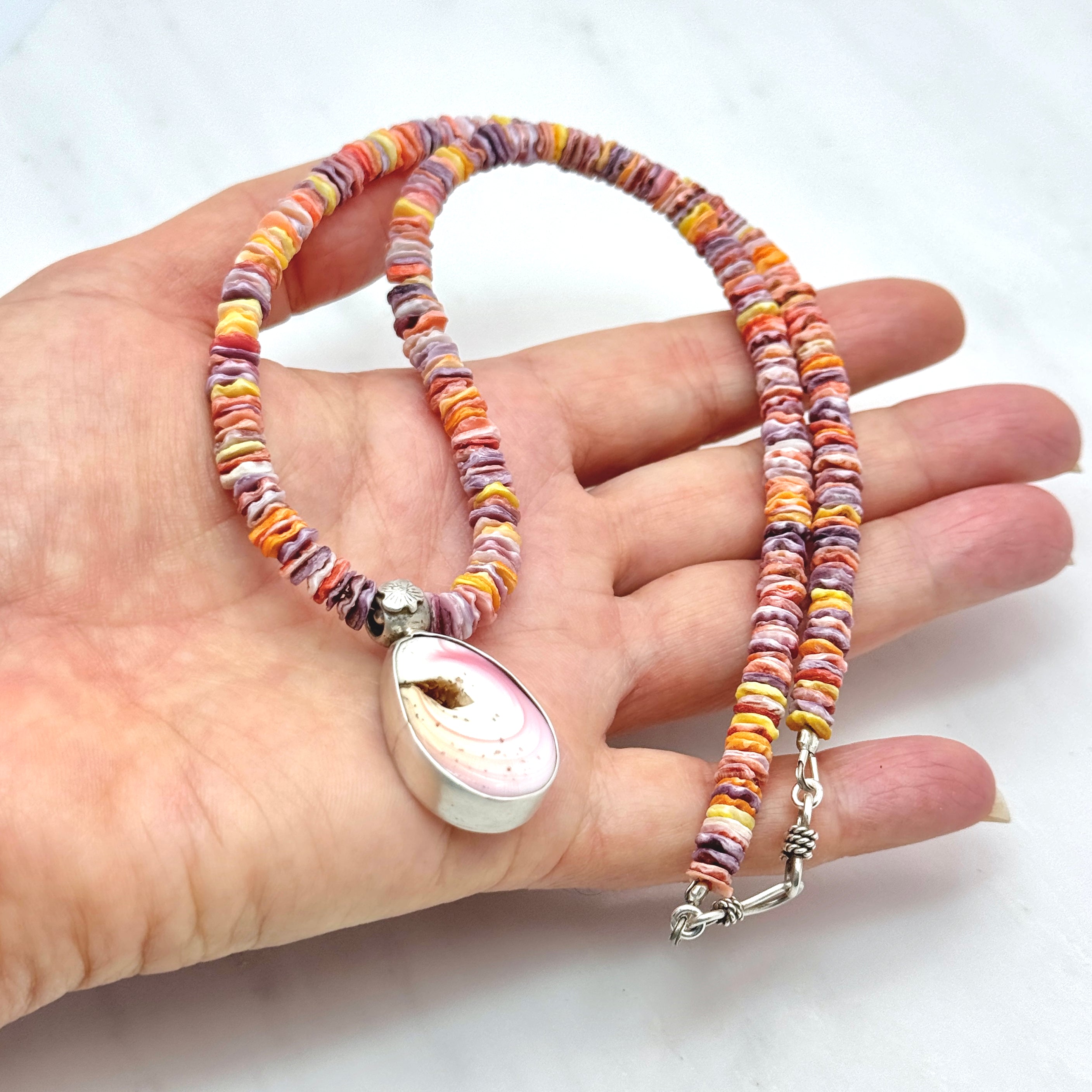 Scallop Heishi & Pink Conch Shell Necklace