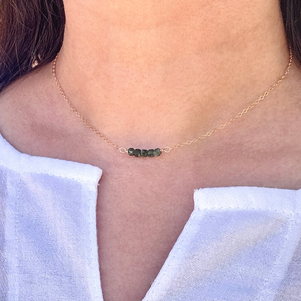 Square Seraphinite Bar Gold-Filled Necklace