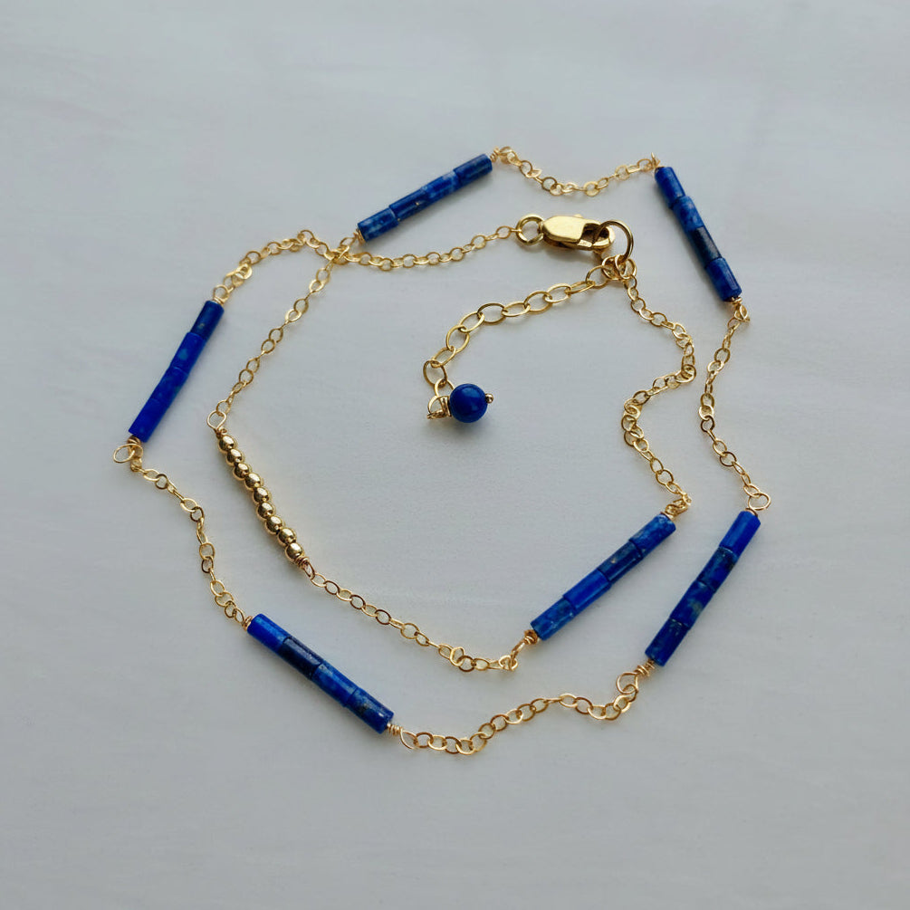 Lapis Lazuli & 14K Gold-Filled Bar Necklace