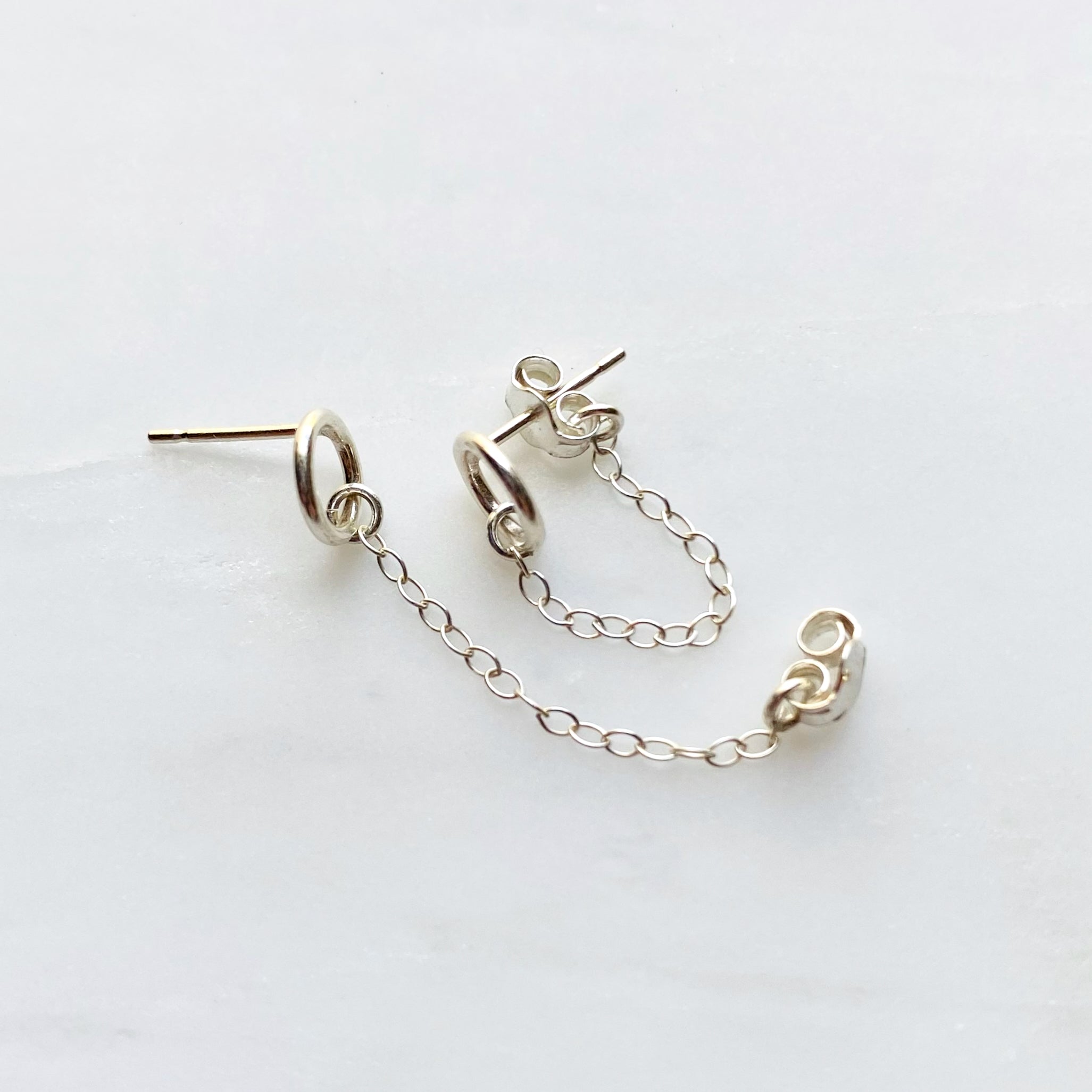 Sterling Silver Circle Chain Jacket Earrings