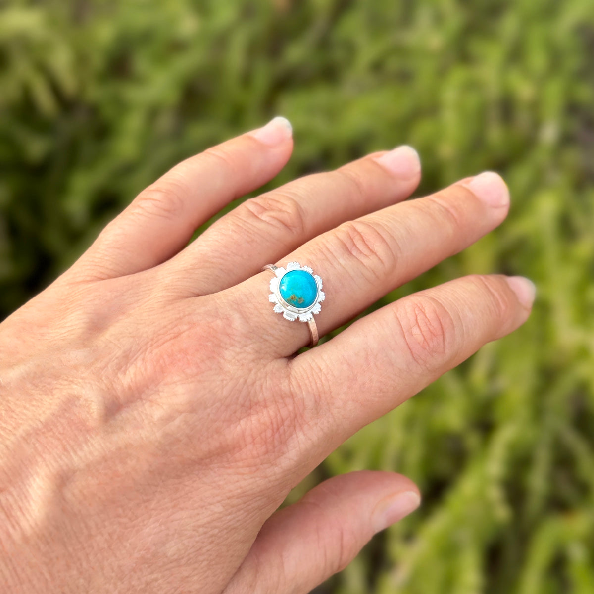 Blue Ridge Turquoise 925 Silver Flower Ring