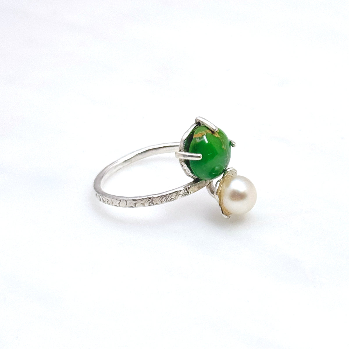 Green Turquoise & Pearl Sterling Silver Ring