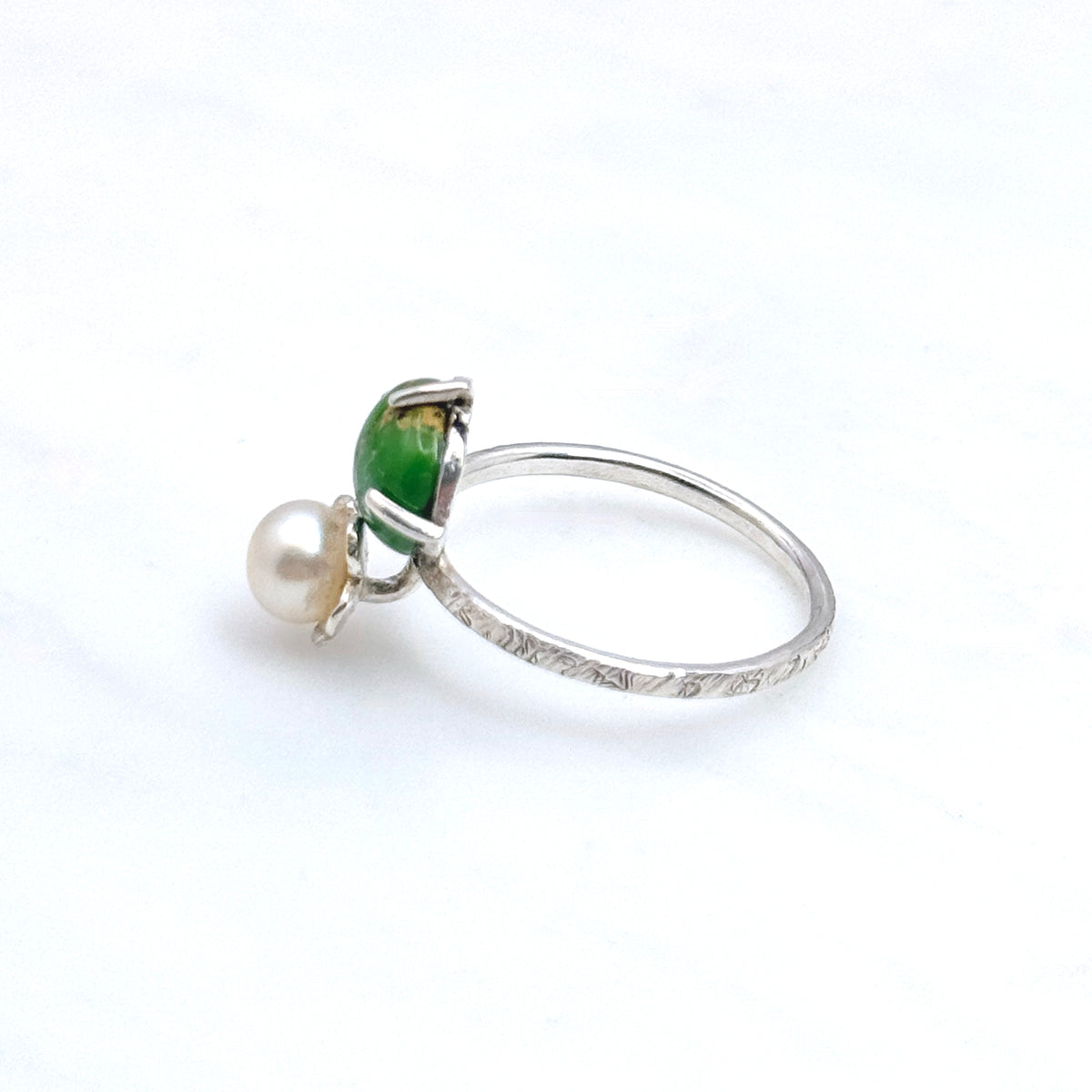 Green Turquoise & Pearl Sterling Silver Ring