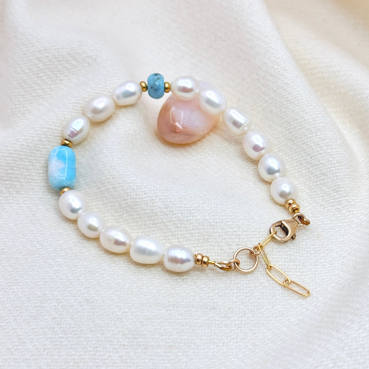 Larimar & Pearl 14Kt Gold-Filled Bracelet