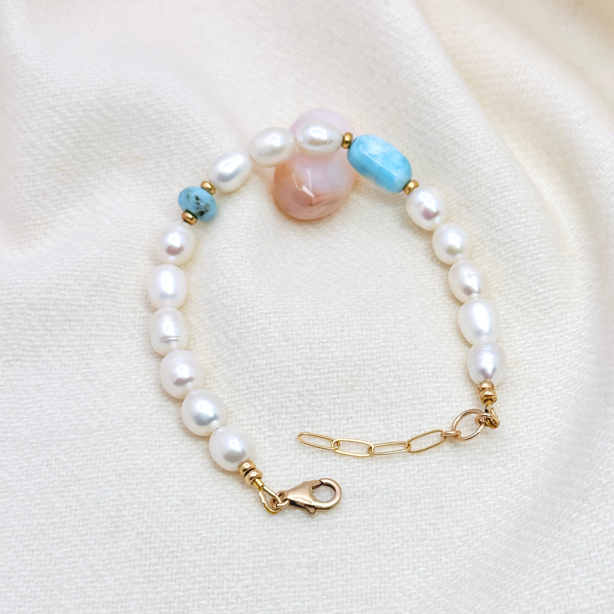 Larimar & Pearl 14Kt Gold-Filled Bracelet