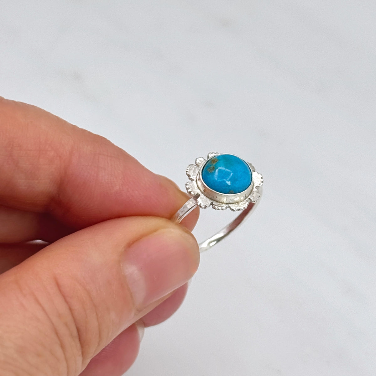 Blue Ridge Turquoise 925 Silver Flower Ring