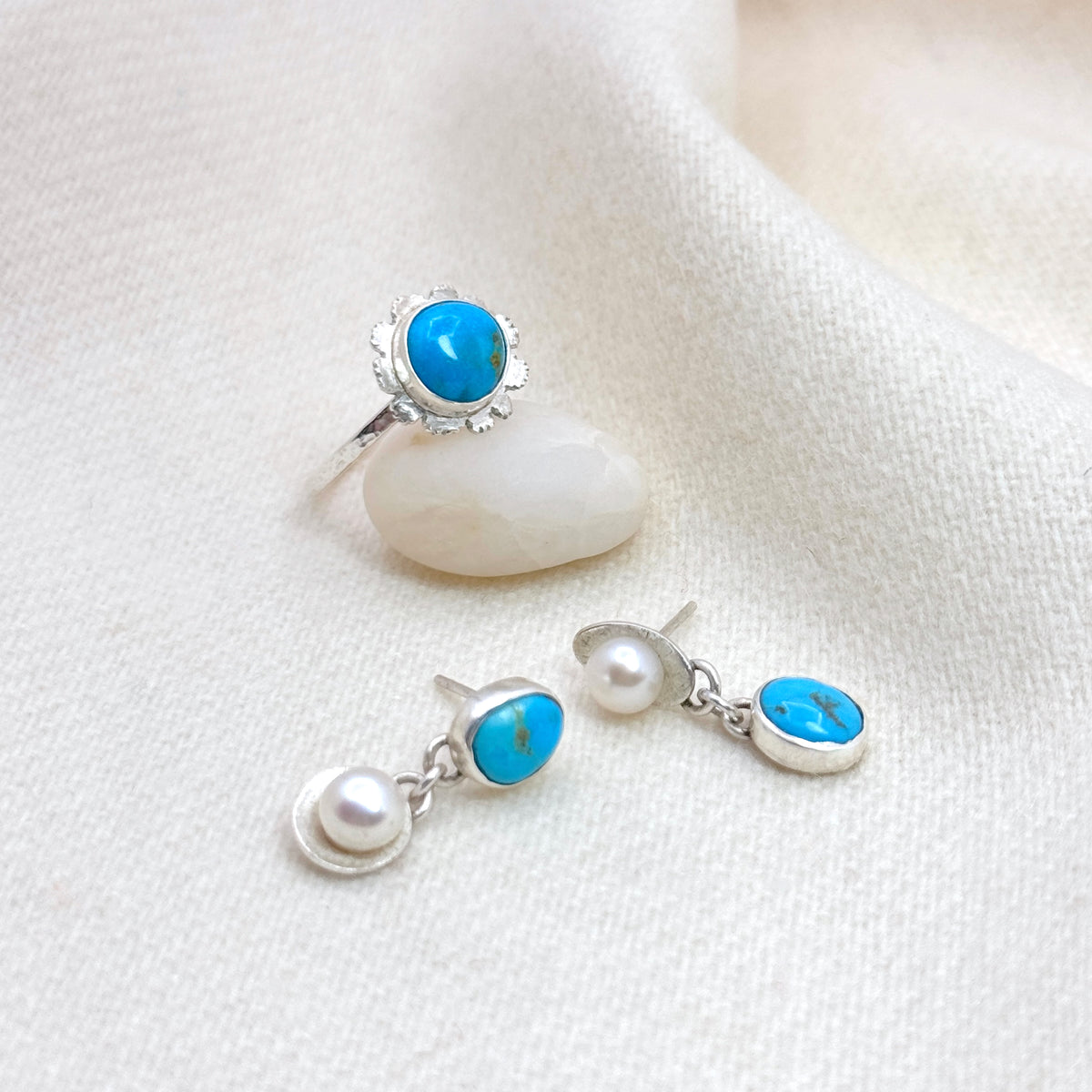 Blue Ridge Turquoise 925 Silver Flower Ring