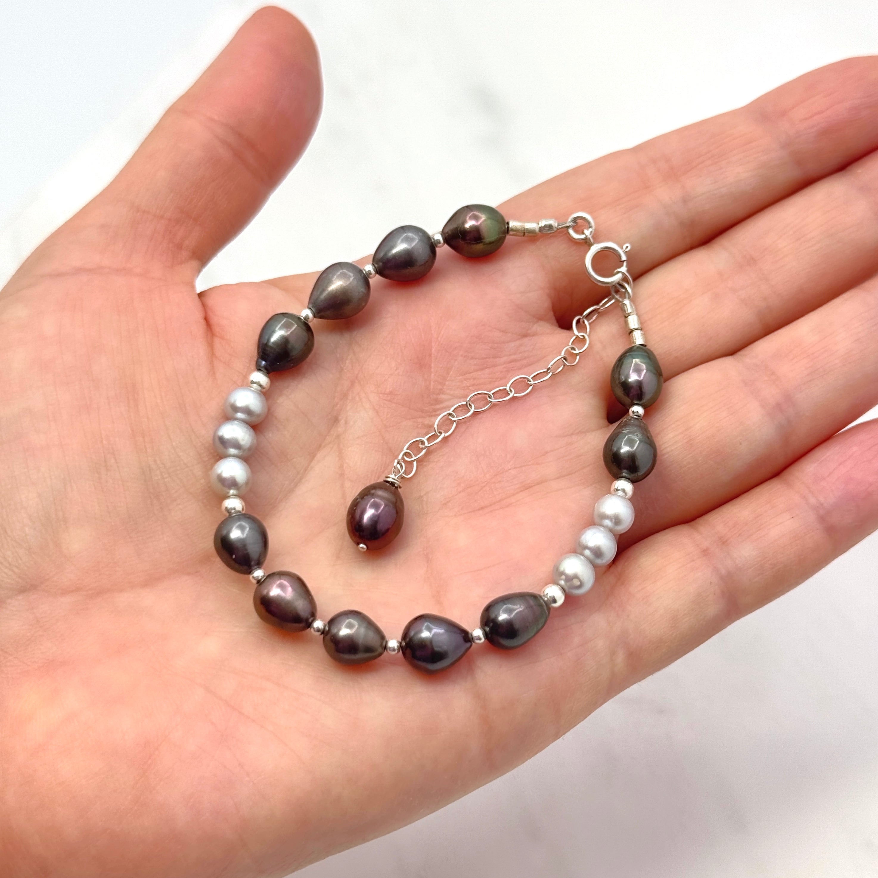 Light & Dark Gray Pearl Silver Bracelet